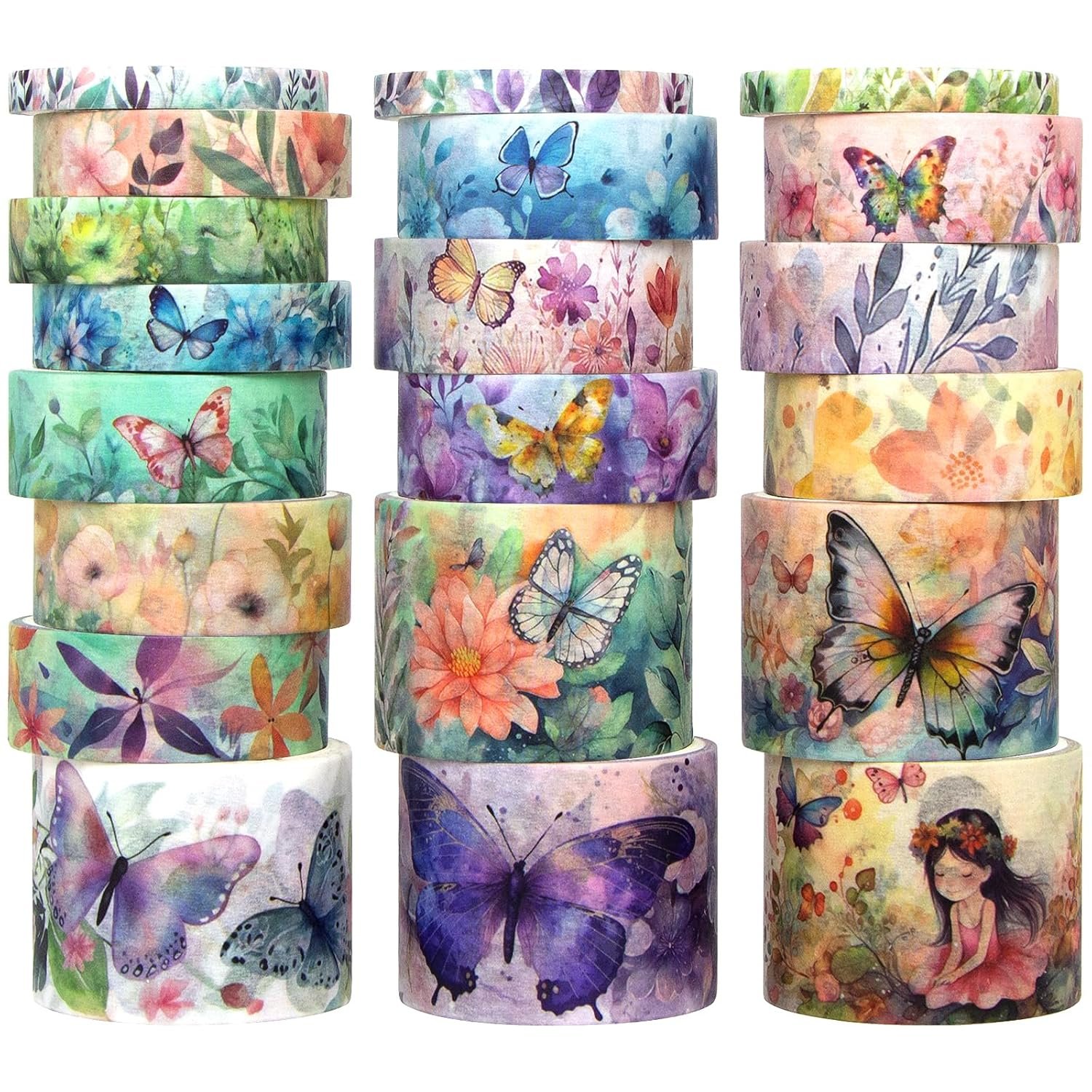 20 Rolls Washi Tape Set – Floral Butterfly Decorative Masking Tape, Adhesive Tape for Bullet Journal Supplies, Junk Journal, Diy Craft, Scrapbooking Supplies, Gift Wrapping, Party Decoration