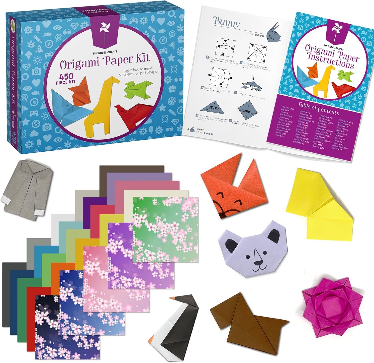 Pinwheel Crafts Origami Kit for Kids Ages 5-12 with 450 Sheets, 50 Projects
