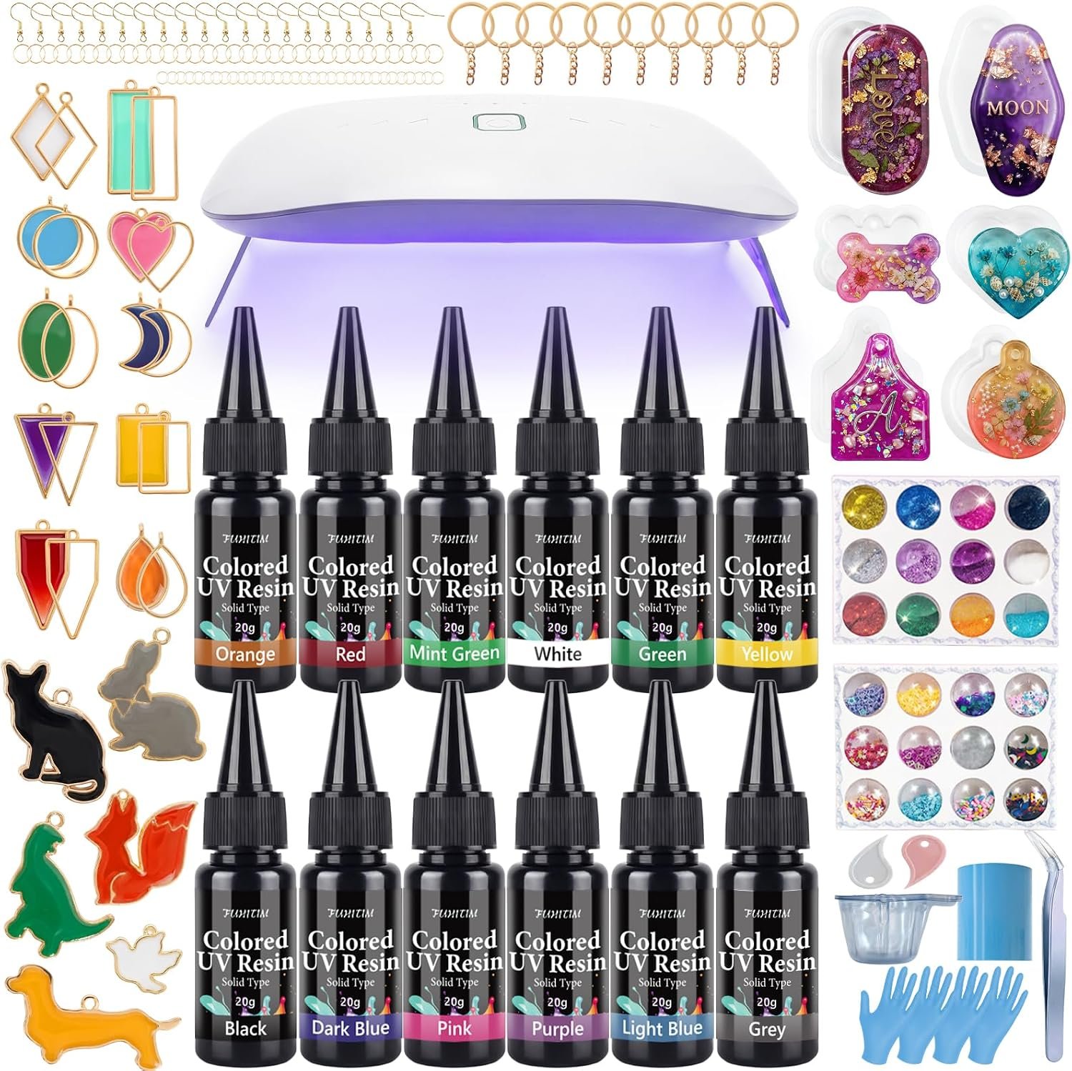 All-Inclusive Keychain Making Kit, 12-Color UV Resin,DIY Craft Decor
