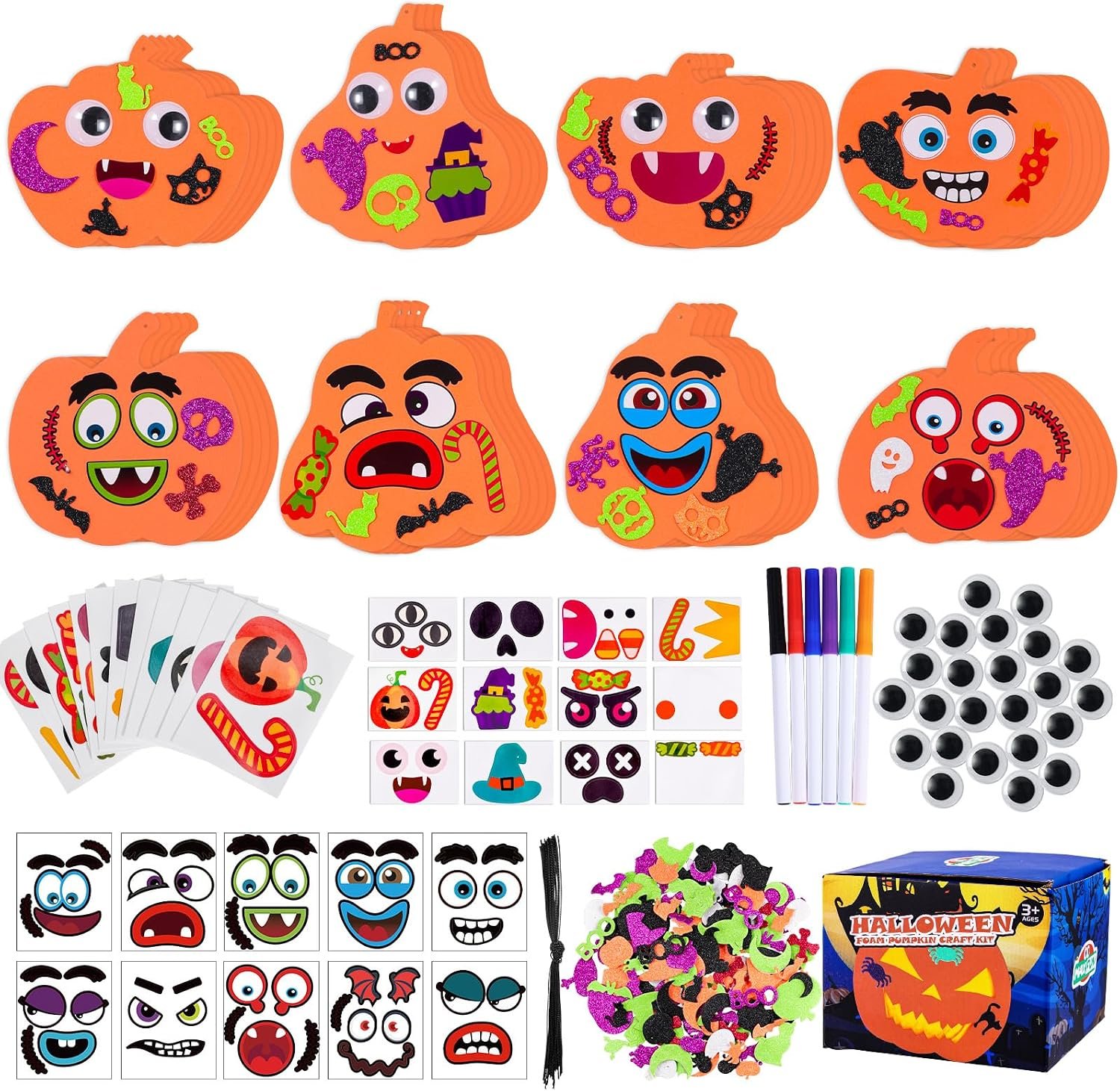 Max Fun 332PCS Halloween Crafts for Kids Halloween Activities Foam Pumpkins