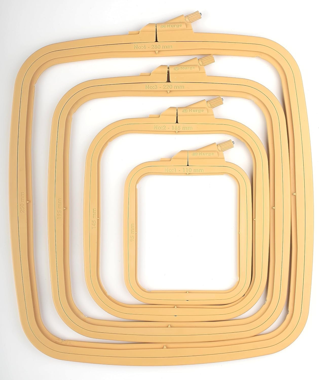 Nurge Square Embroidery Hoop – Plastic Cross Stitch Frame for Needlepoint & Embroidery – Adjustable Craft Hoop – Beige – Set of 4