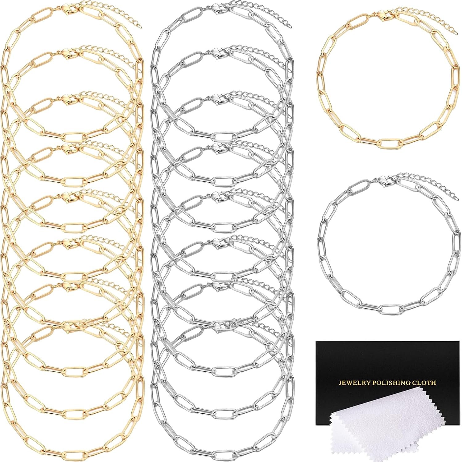 20 Pcs Snake Charm Bracelet Chain Adjustable Charm Bracelet Kit 3mm Dainty Snake Chain Bracelets Chain with Heart Lobster Clasp Extender Chain for Christmas DIY Women Jewelry Making Gifts Supplies