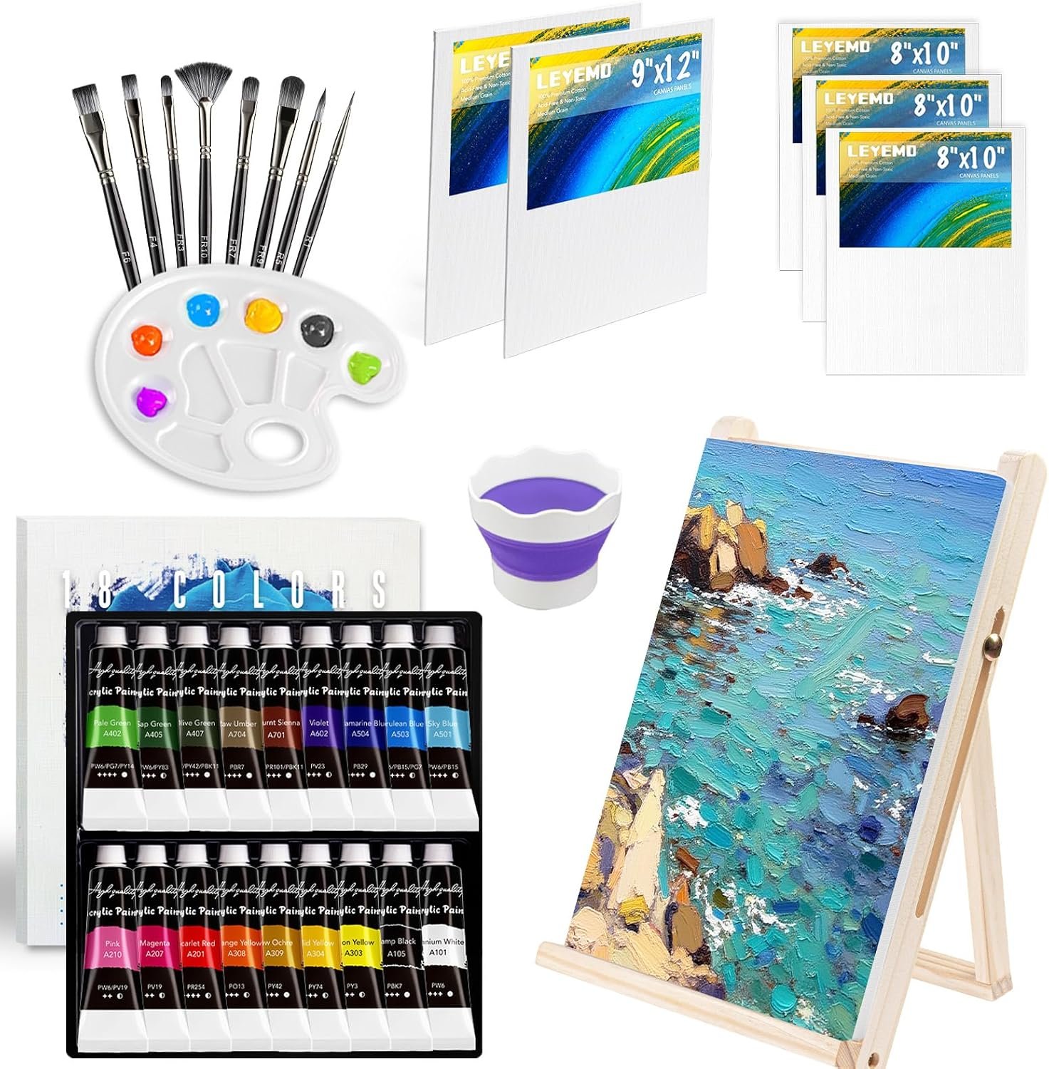 LEYEMO 34 PCS Acrylic Art Paint Set for Kids & Adults