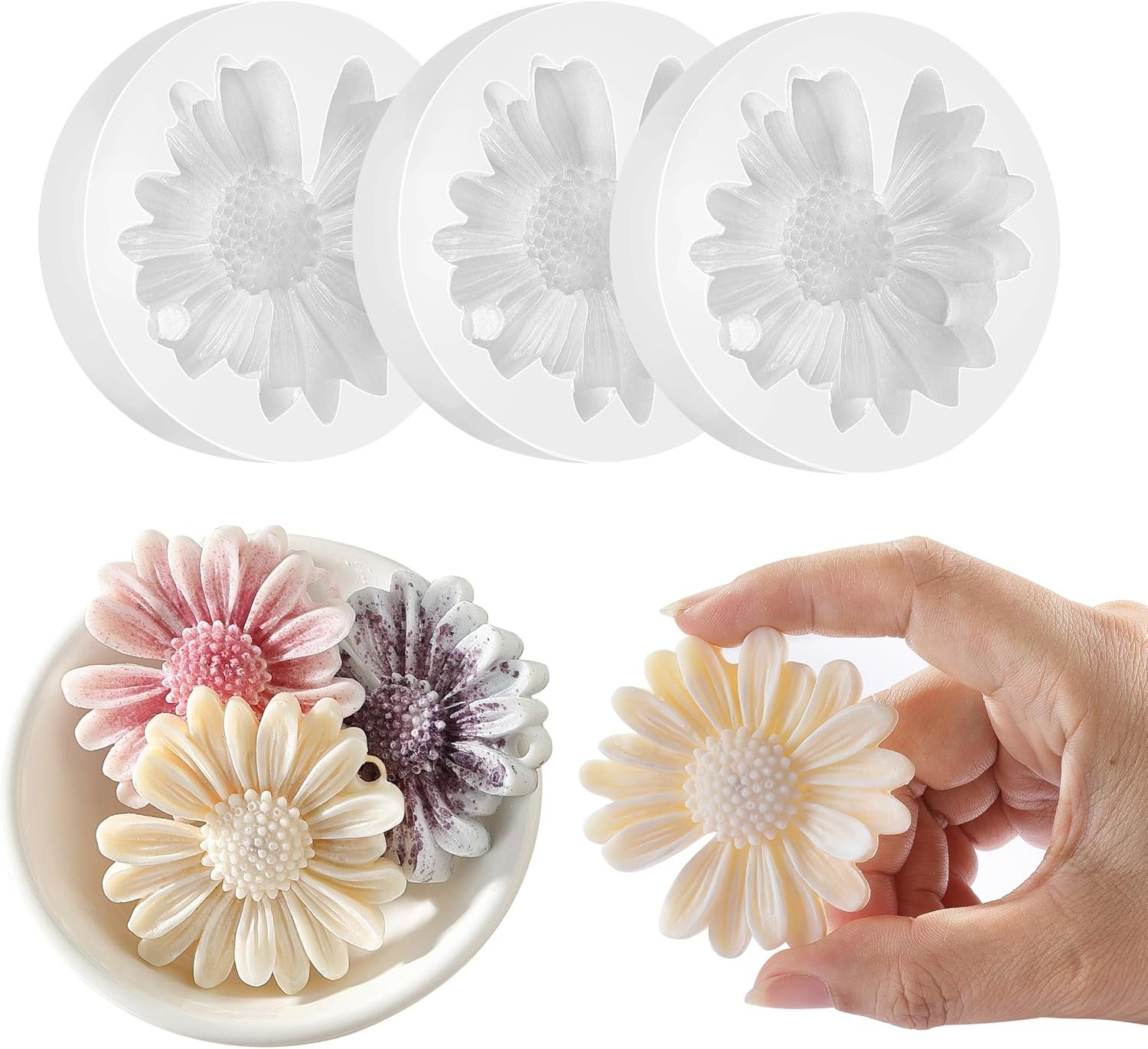 Daisy Flower Silicone Candle Mold, Moldes para Velas for Candles, Handmade Soaps, Bath Bombs, Lotion Bars, Resin Crafts, Concrete Decorations
