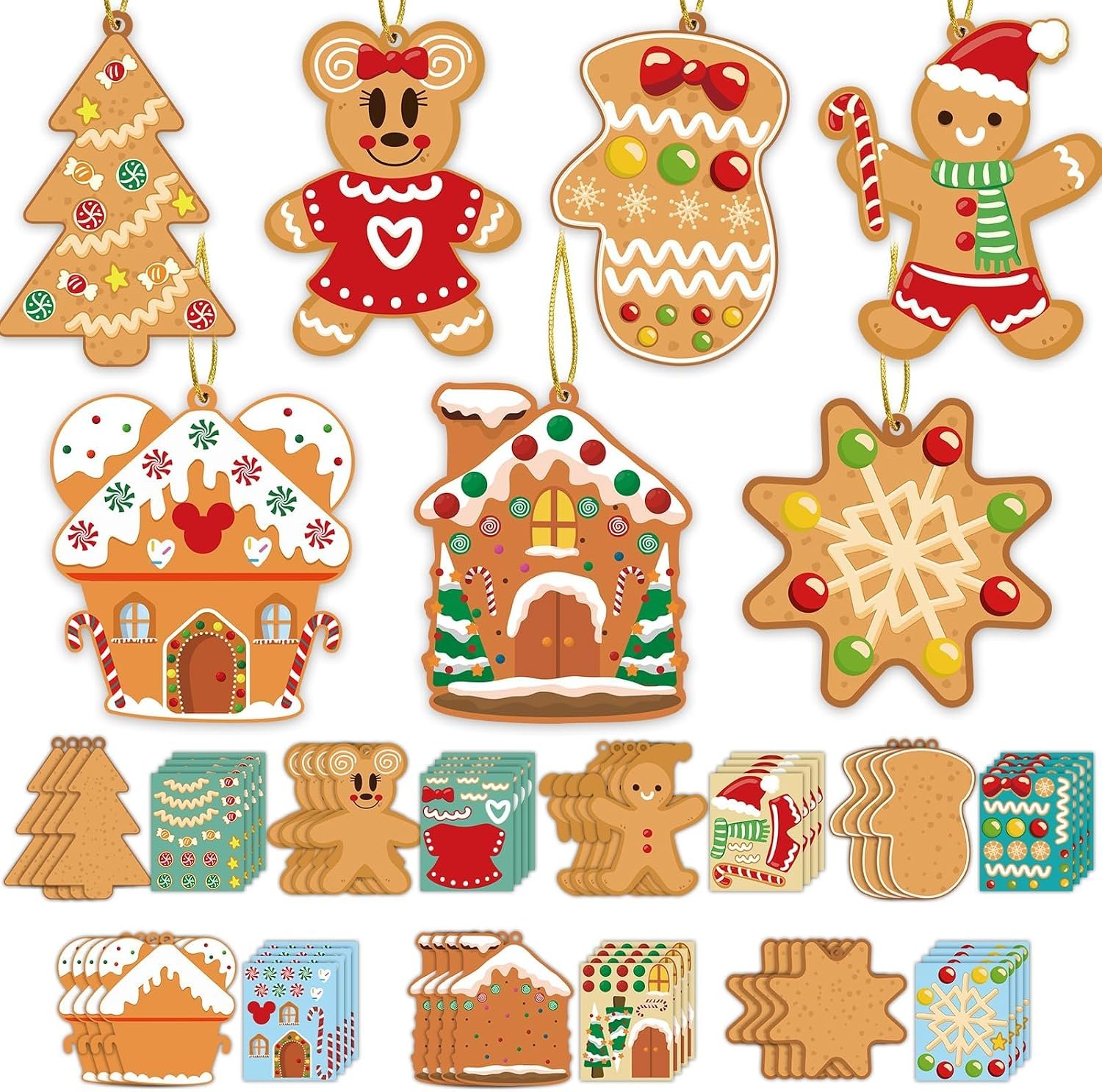 Christmas Crafts for Kids, DIY Gingerbread Ornament Making Kit, 28 Pack