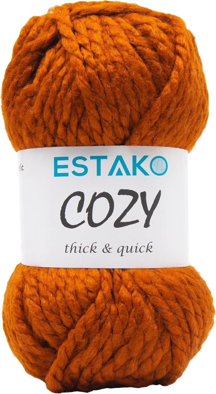Estako Cozy Thick & Quick Yarn, 20% Wool 80% Acrylic, Bulky #6, Dark Orange