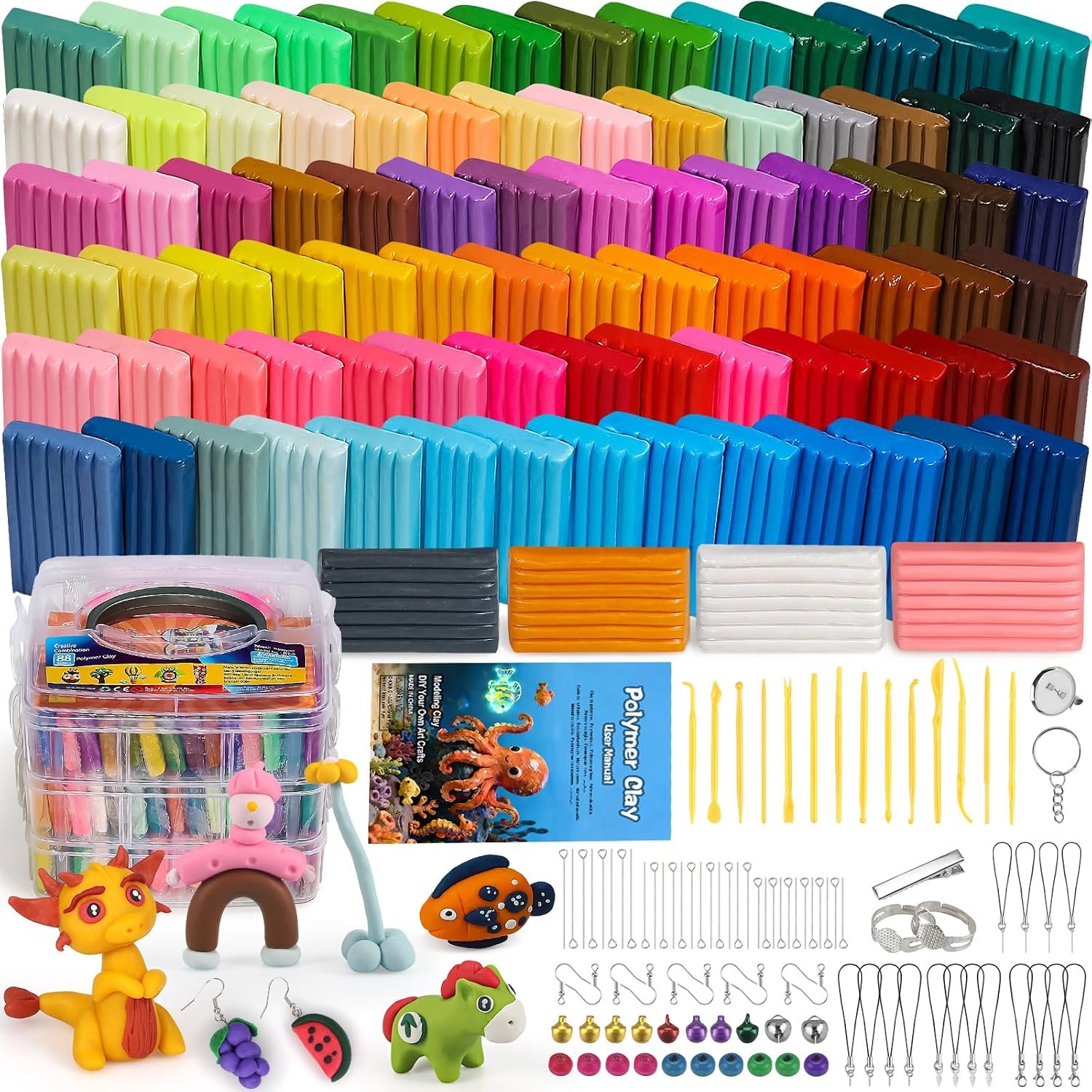 Ixiaoyoo 88 Colors Polymer Clay, Oven Bake DIY Modeling Clay for Kids
