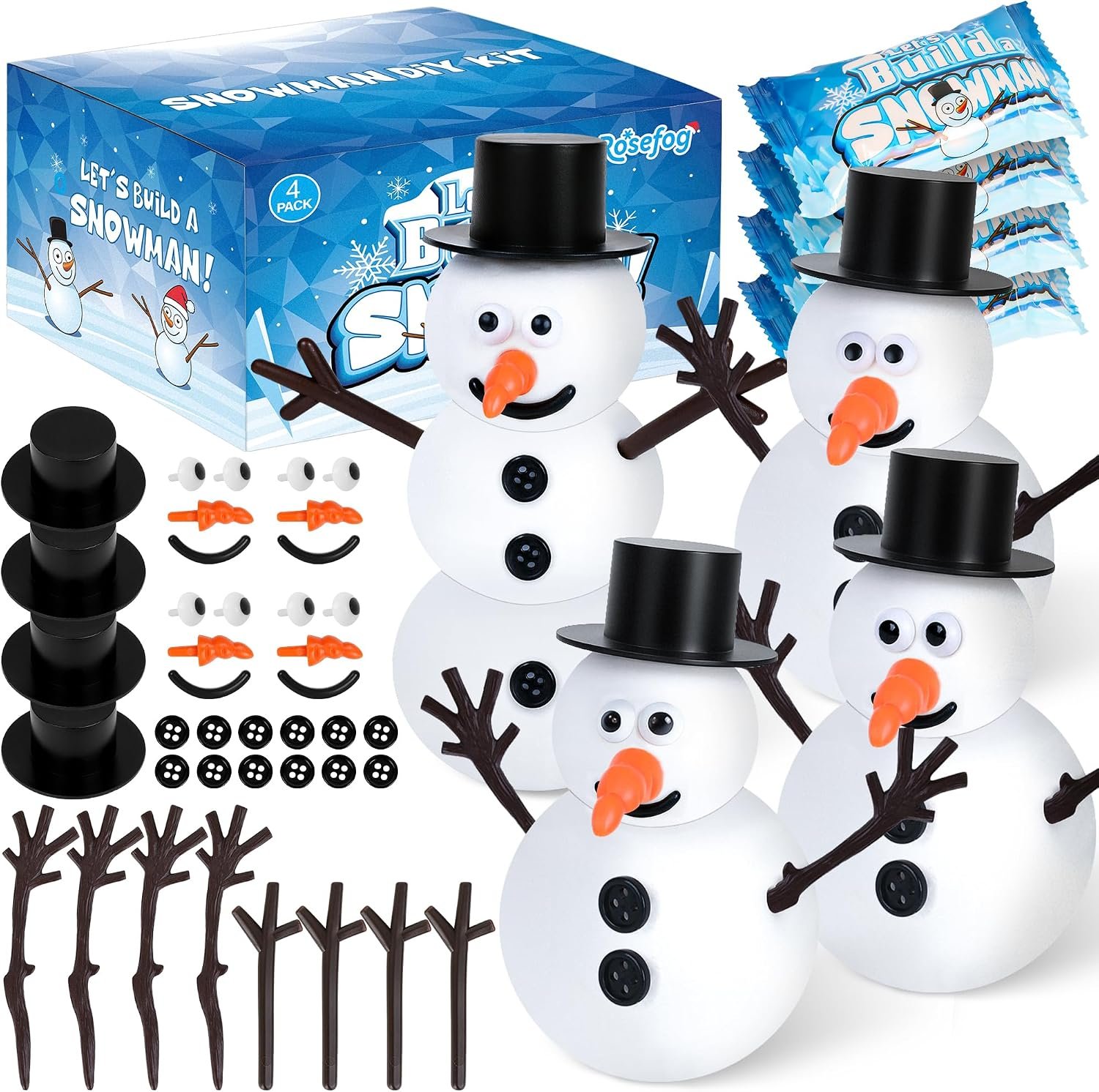 4 Pack Christmas Crafts, Air Dry Clay Snowman Kit for Winter Event Games