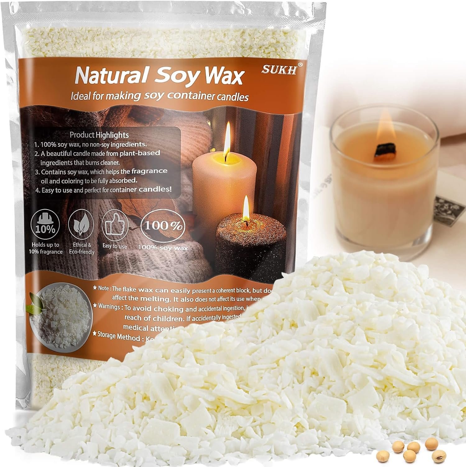 Sukh 15oz Natural Soy Wax for Candle Making – 430g Pure Soy Wax Flakes