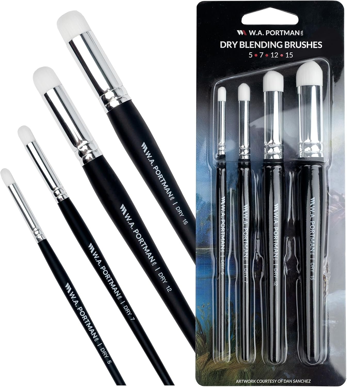 WA Portman Blending Brush Set, 4pc Detail Dry Brush for Miniature Painting