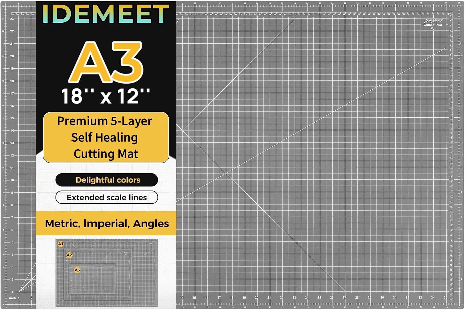 Self Healing Cutting Mat 18″ x 12″, A3 Double-Sided for Quilting & Sewing, Non-slip, 5-Ply Rotary Cutting Mat for Crafts Cutting Fabric Scrapbooking, and Small Modeling Projects, Anthracite Gray