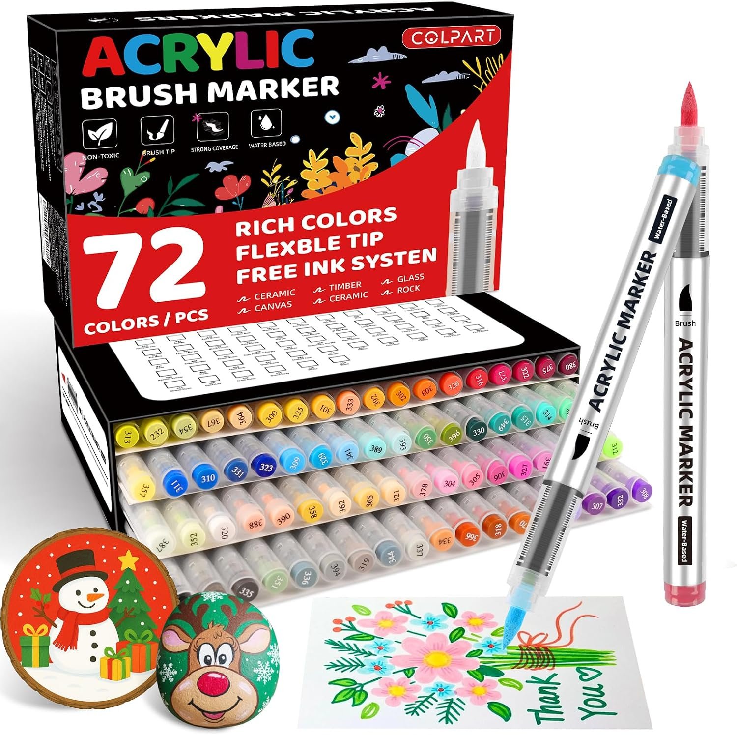 colpart 72 Colors Acrylic Paint Markers, Soft Brush Tip Paint Pens