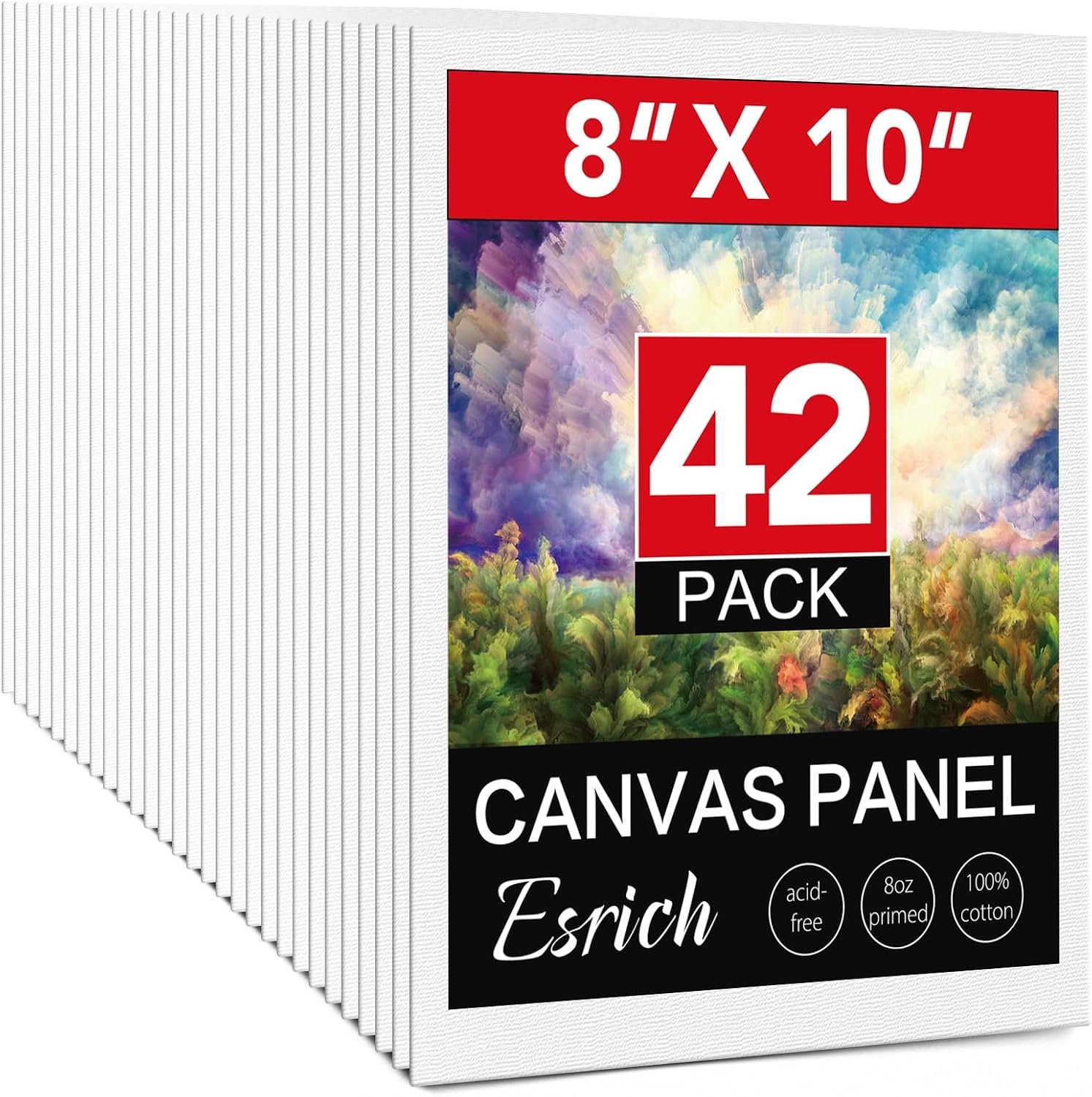 Canvases for Painting 8×10 Inch, 42 Pack Blank Painting Canvas Boards for Painting Supplies-Cotton Canvas Panels Acid-Free Primed for Oil Paint,Watercolor, Acrylic Paint, Gouache and Tempera.