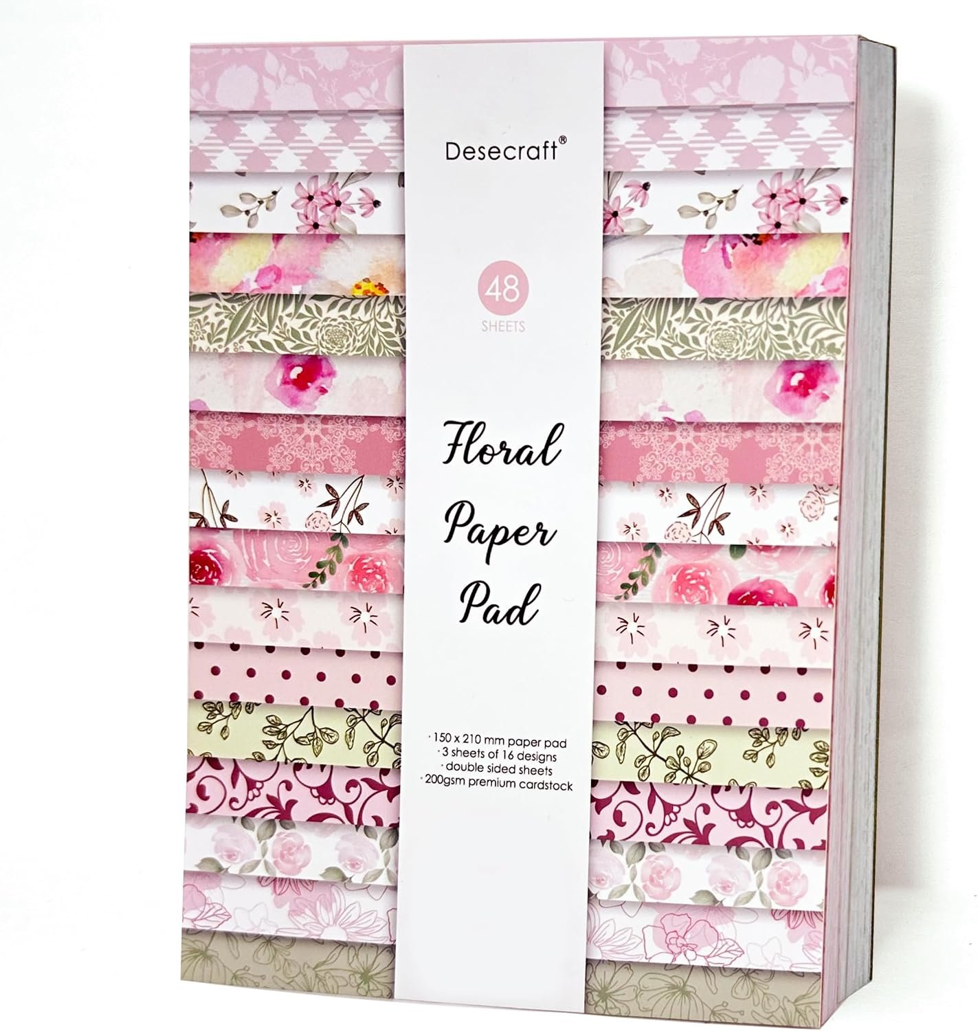 48 Sheets A5 Spring Vintage Floral Scrapbook Cardstock, 200GSM Double Sided Patterned Paper Pad, Pink Decorative Craft Paper for Card Making Journaling Scrapbooking
