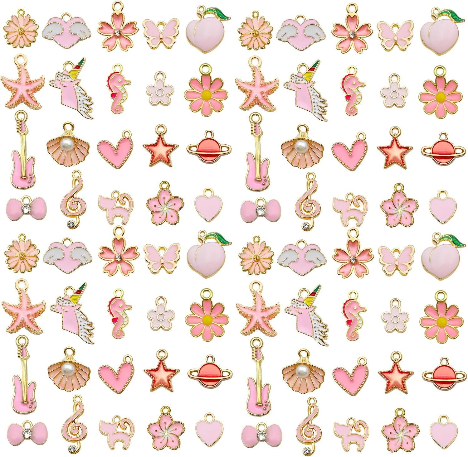 WOCRAFT 40pcs 20 pairs Assorted Enamel Bracelet Charms for Jewelry Making DIY Necklace Bracelet Earrings Keychain Crafting Charms Kit Crafts (Pink-SN991)
