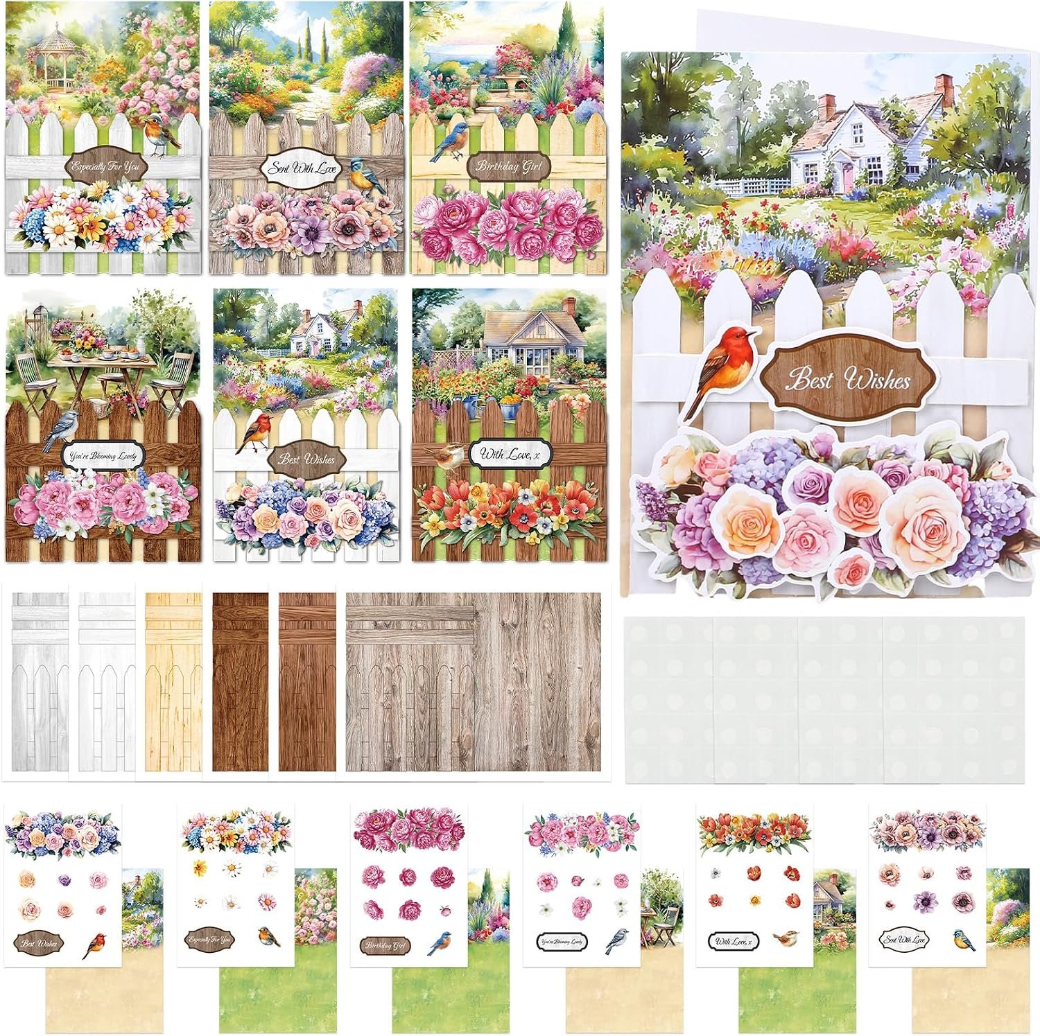 Gueevin 18 Set Flower Petals Picket Fence Card Making Kit with Foam