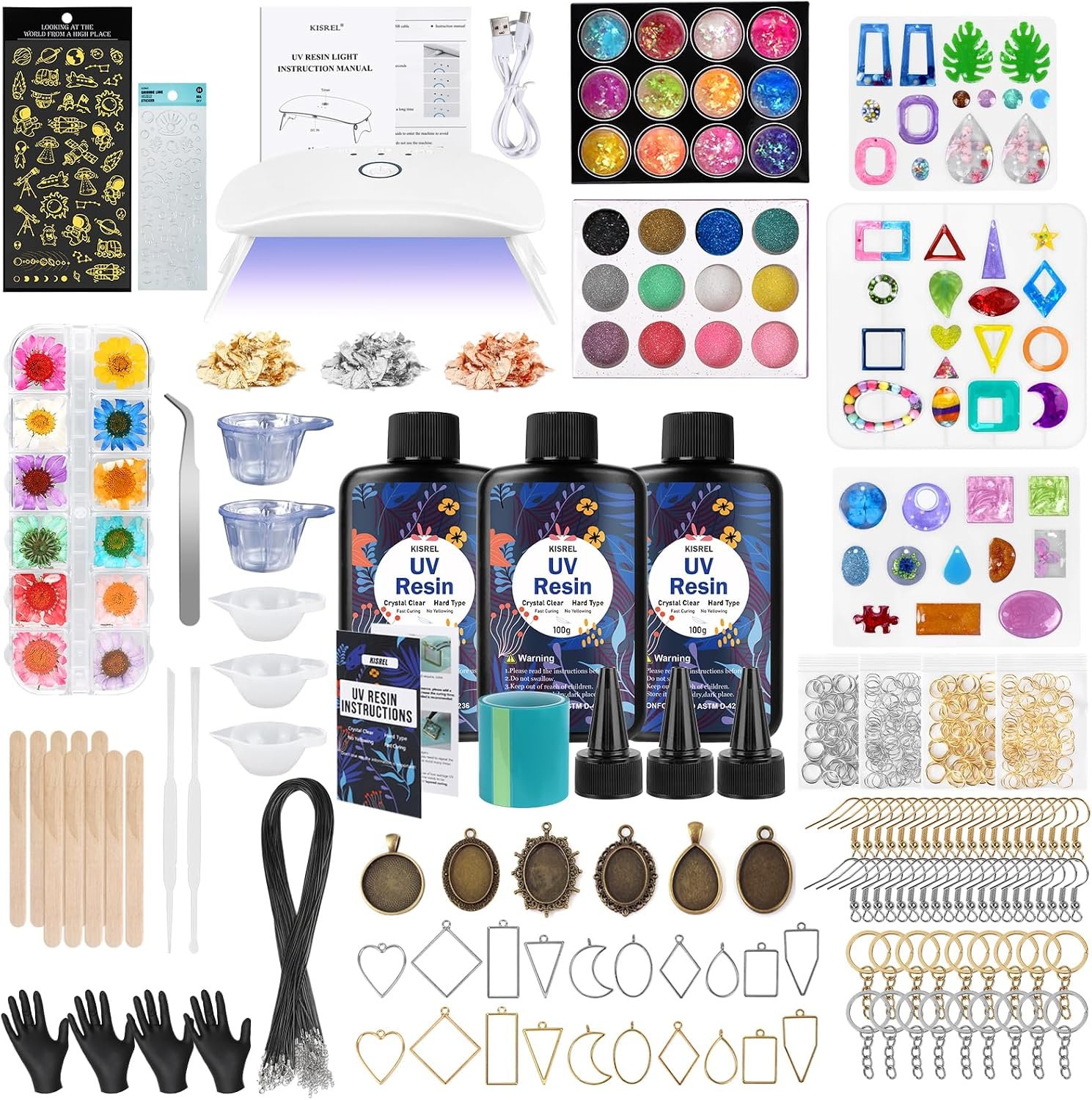 KISREL 300g UV Resin Jewelry Making Kit, Resin with Light and Molds