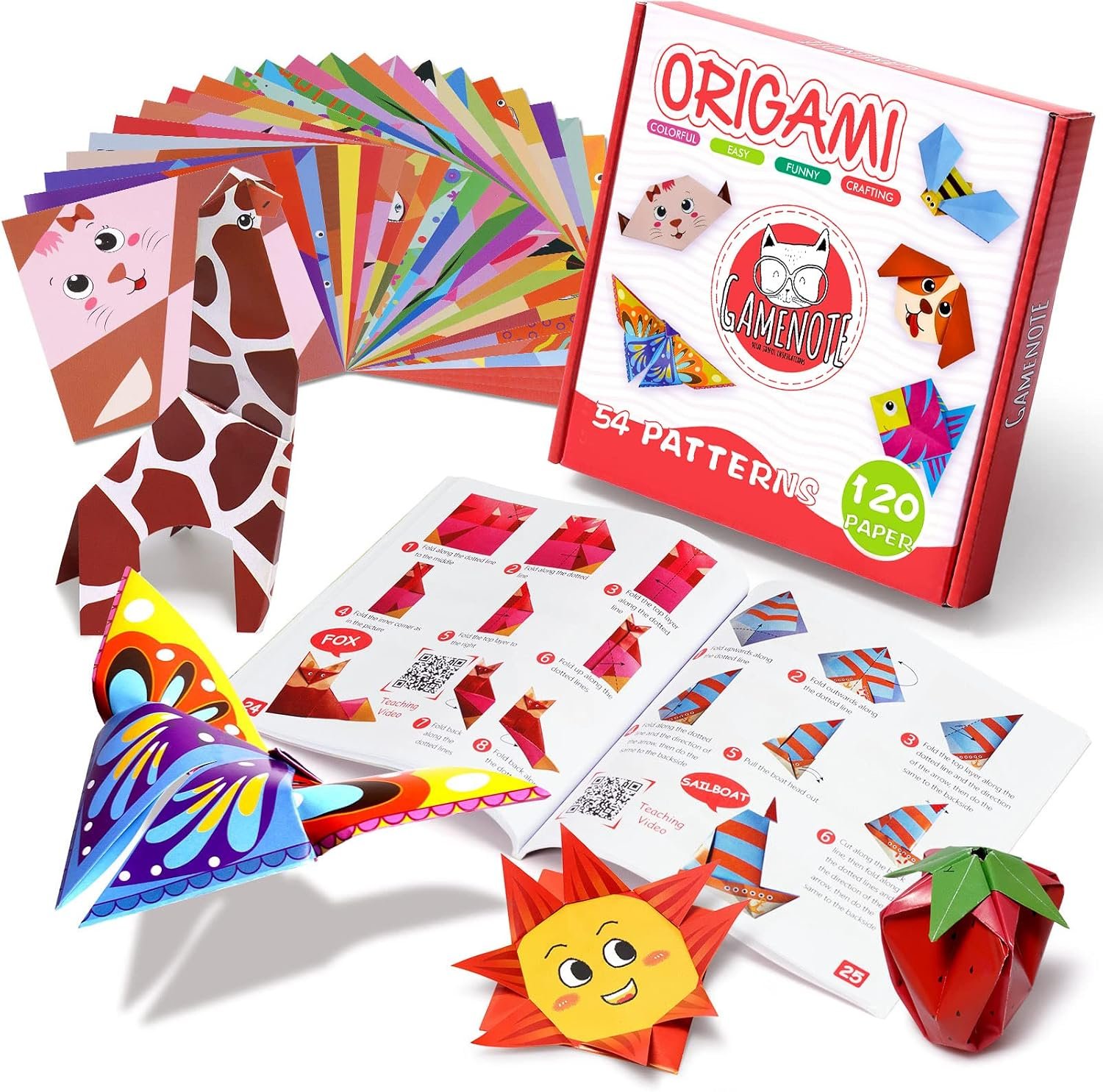 GAMENOTE Origami Kit for Kids Ages 8-12, 54 Projects, 120 Sheets with Book