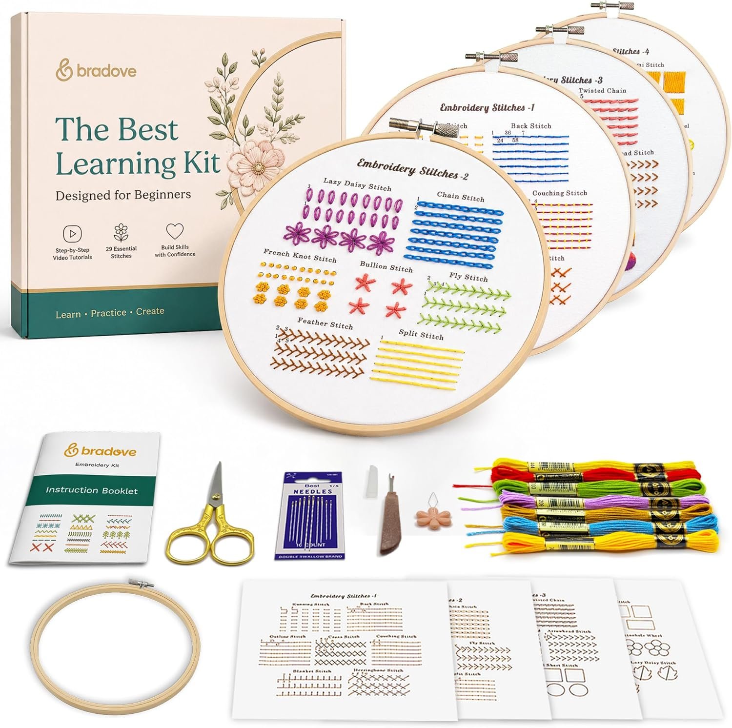 Bradove Classic Embroidery Learning Kit for Adults and Kids