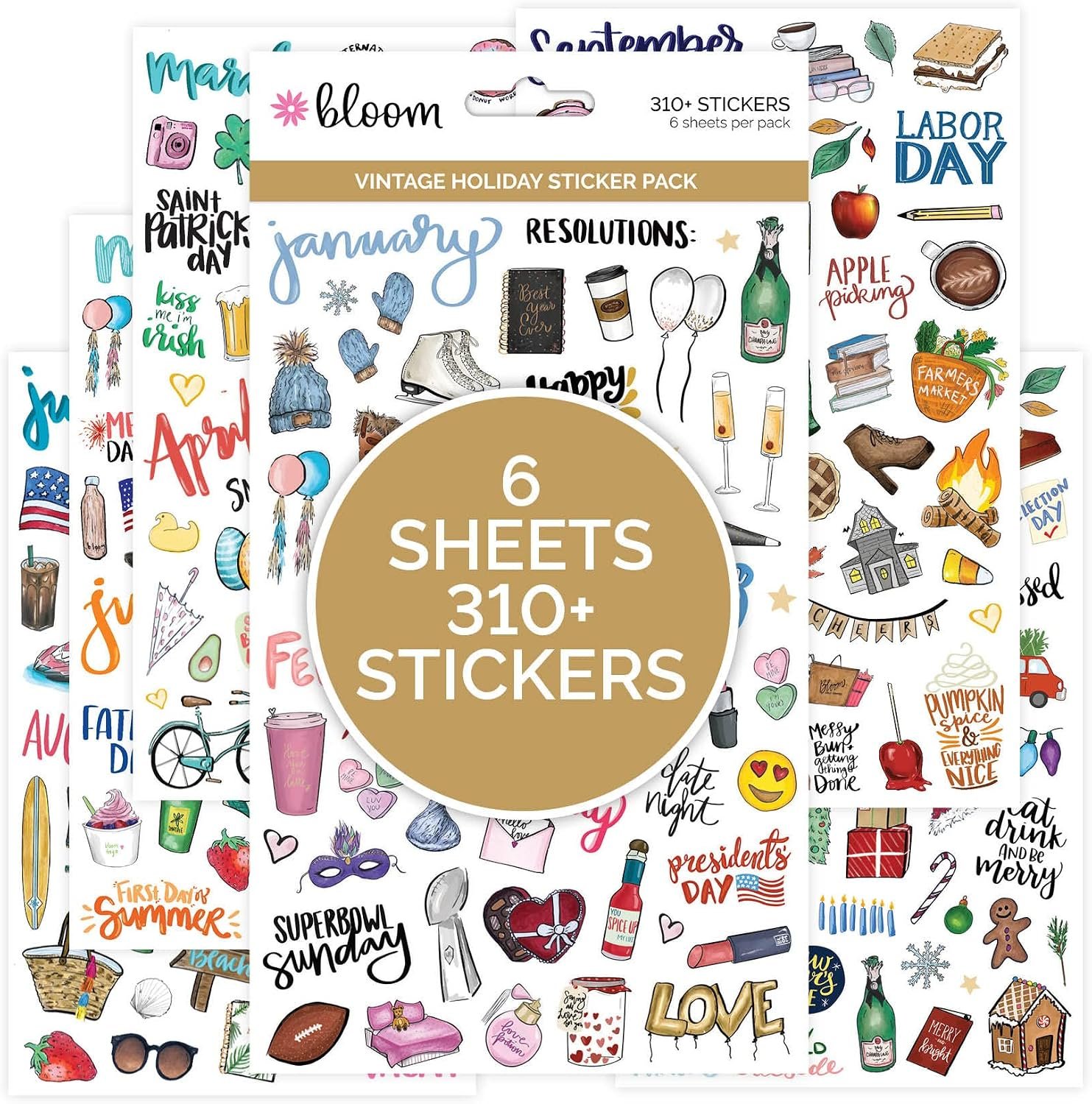 bloom daily planners Holiday Seasonal Planner Sticker Sheets – Vintage Seasonal Sticker Pack – Removable & Repositionable – Over 310 Stickers Per Pack!
