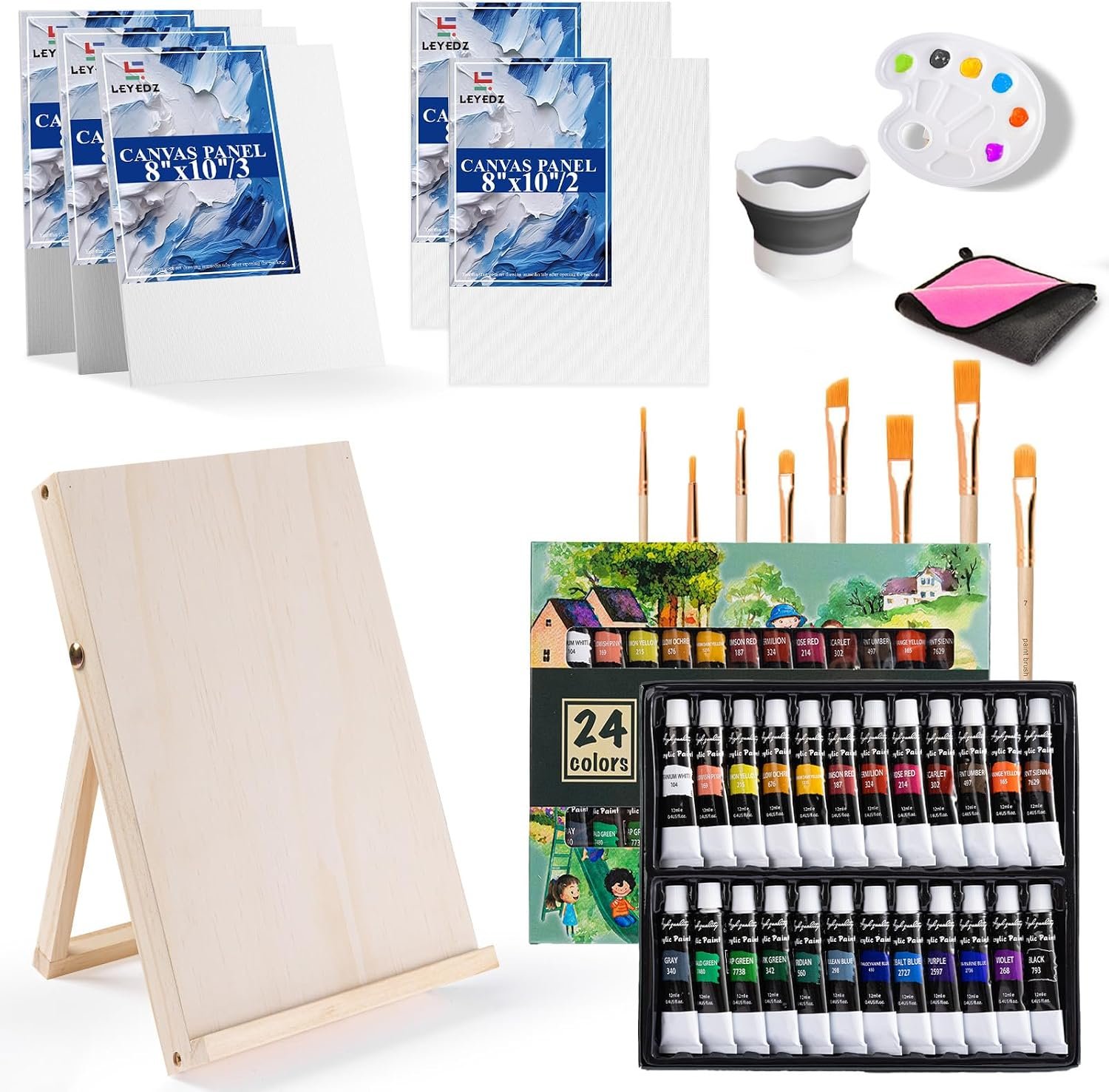 LEYEDZ Acrylic Paint Set for Kids & Adults,Art Supplies Kit with Canvas