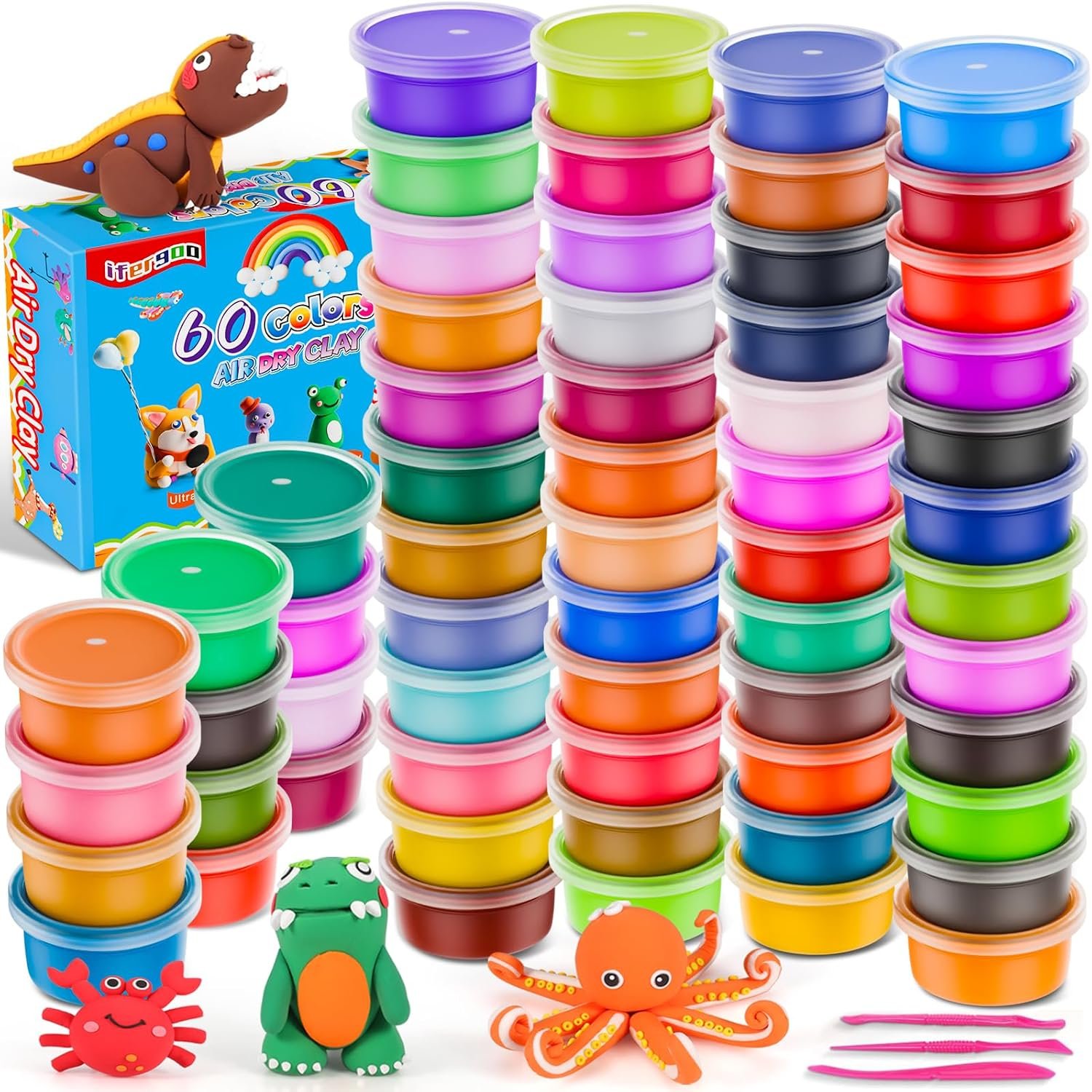 ifergoo Air Dry Clay Kit – 60 Colors Magic Foam Modeling Clay for Kids