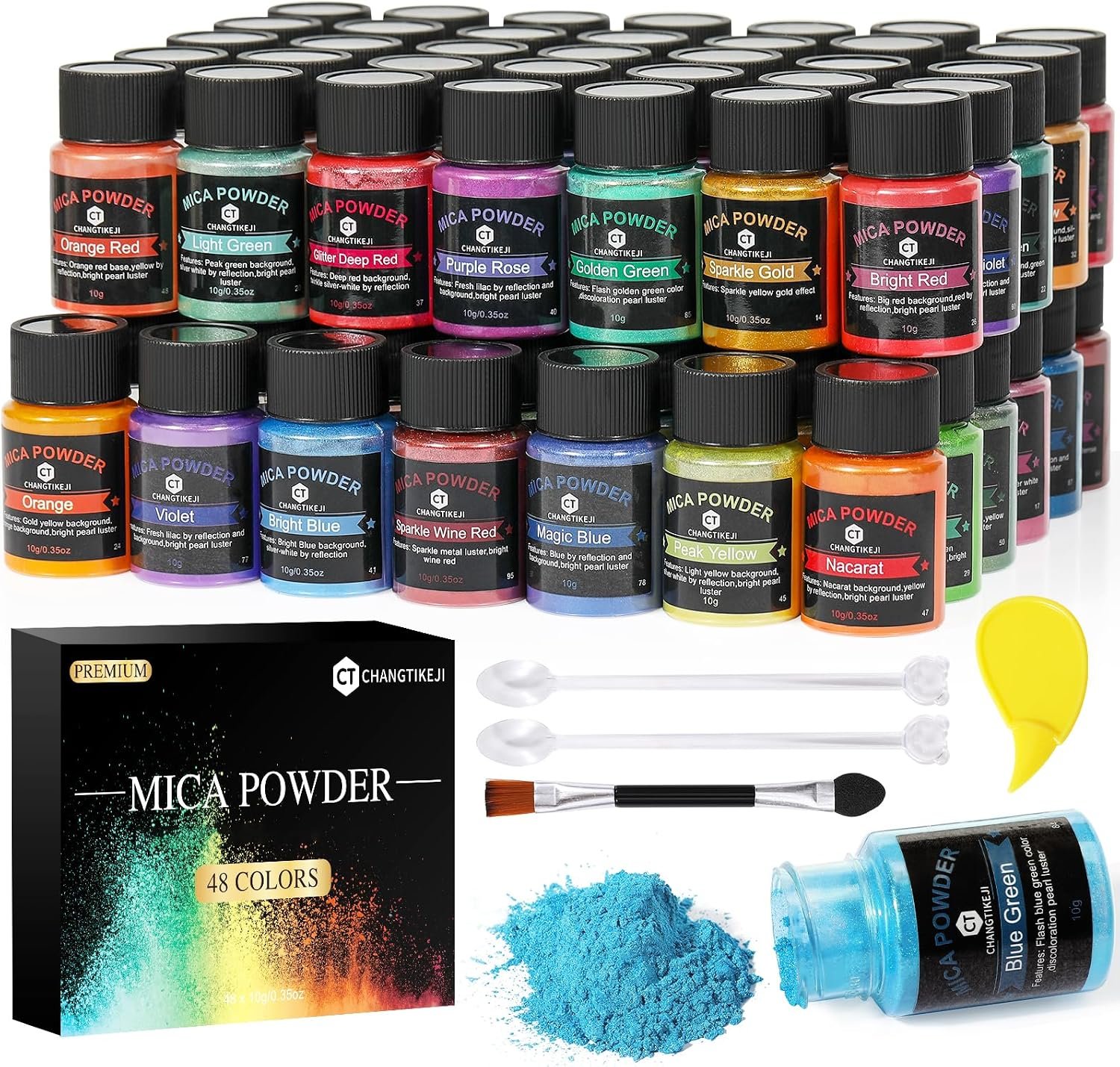 CHANGTIKEJI Mica Powder, 48 Colors – 10 g/Bottle Pearlescent Pigment