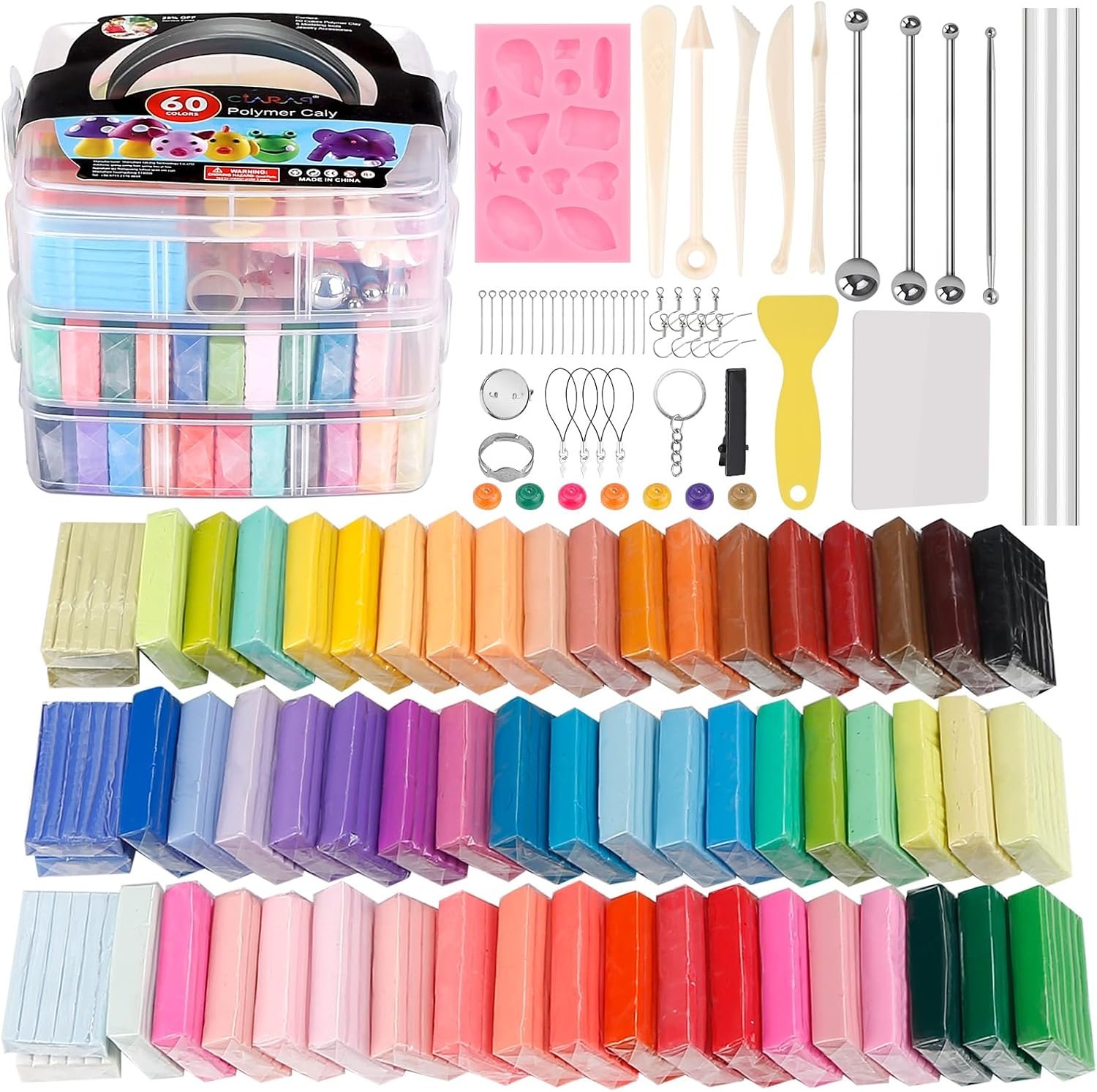 CiaraQ 60-Color Polymer Clay Oven Bake Modeling Kit for Kids & Beginners