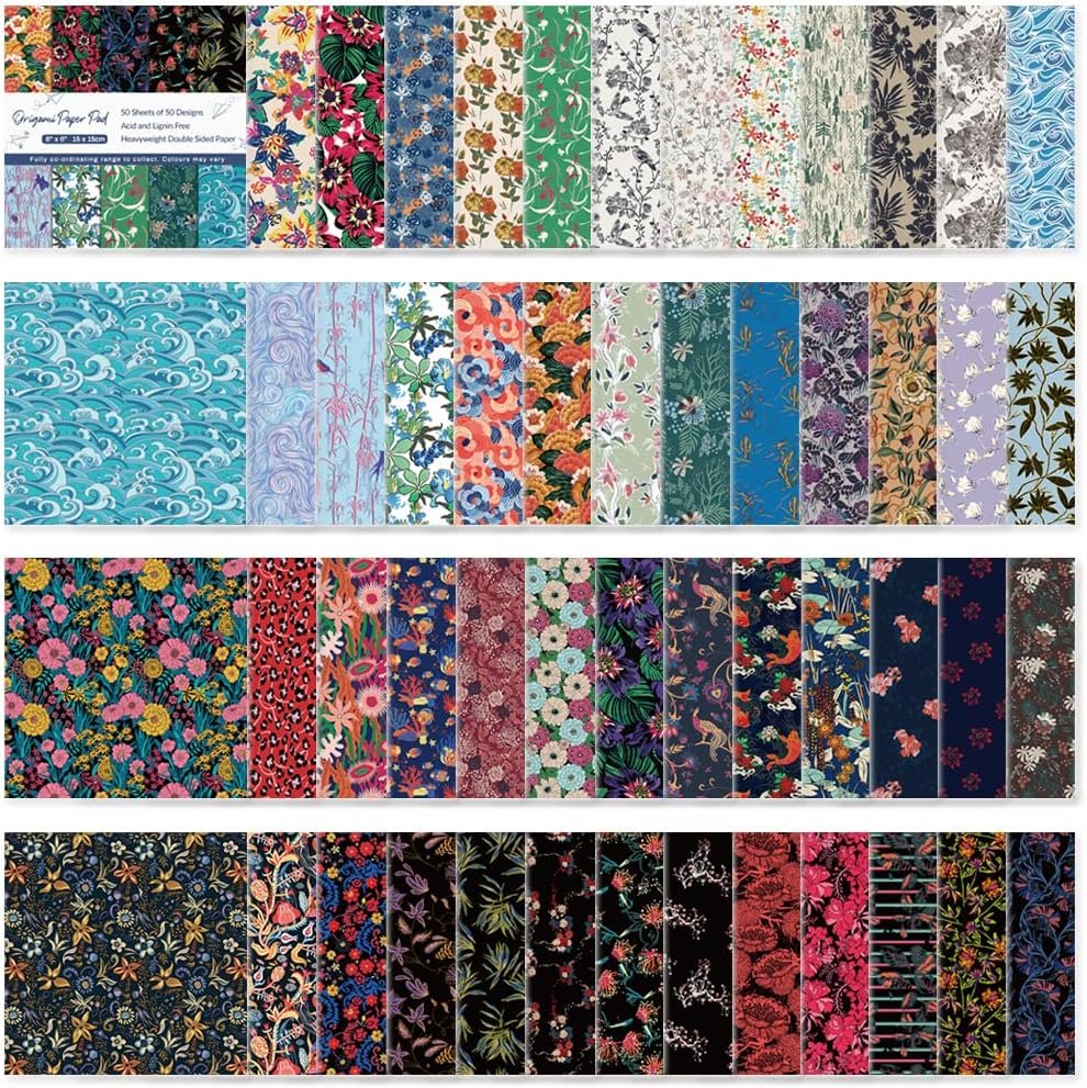 Origami Paper 50 Sheets,6-Inch Square Double Sided Colored Craft Paper