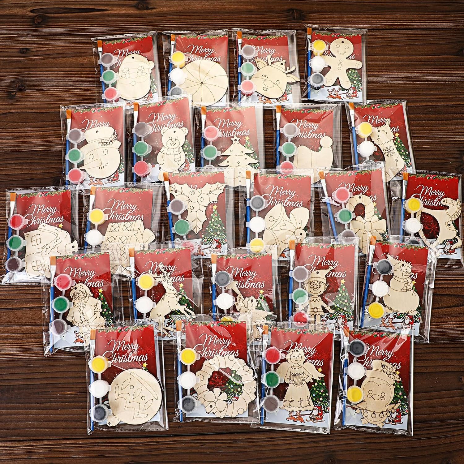 Saypacck 24 Pcs Christmas Party Favors Wooden Paint Craft Kits