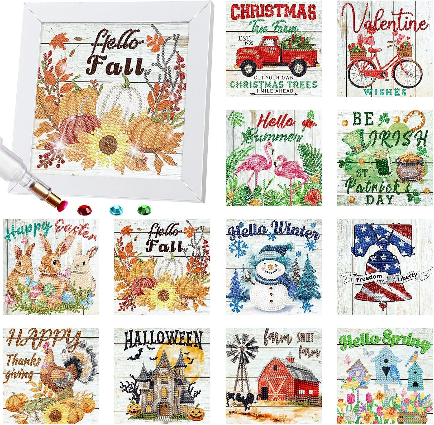 Trandraft 13 Pcs Fall Seasonal Small Diamond Art Kits for Adults Craft