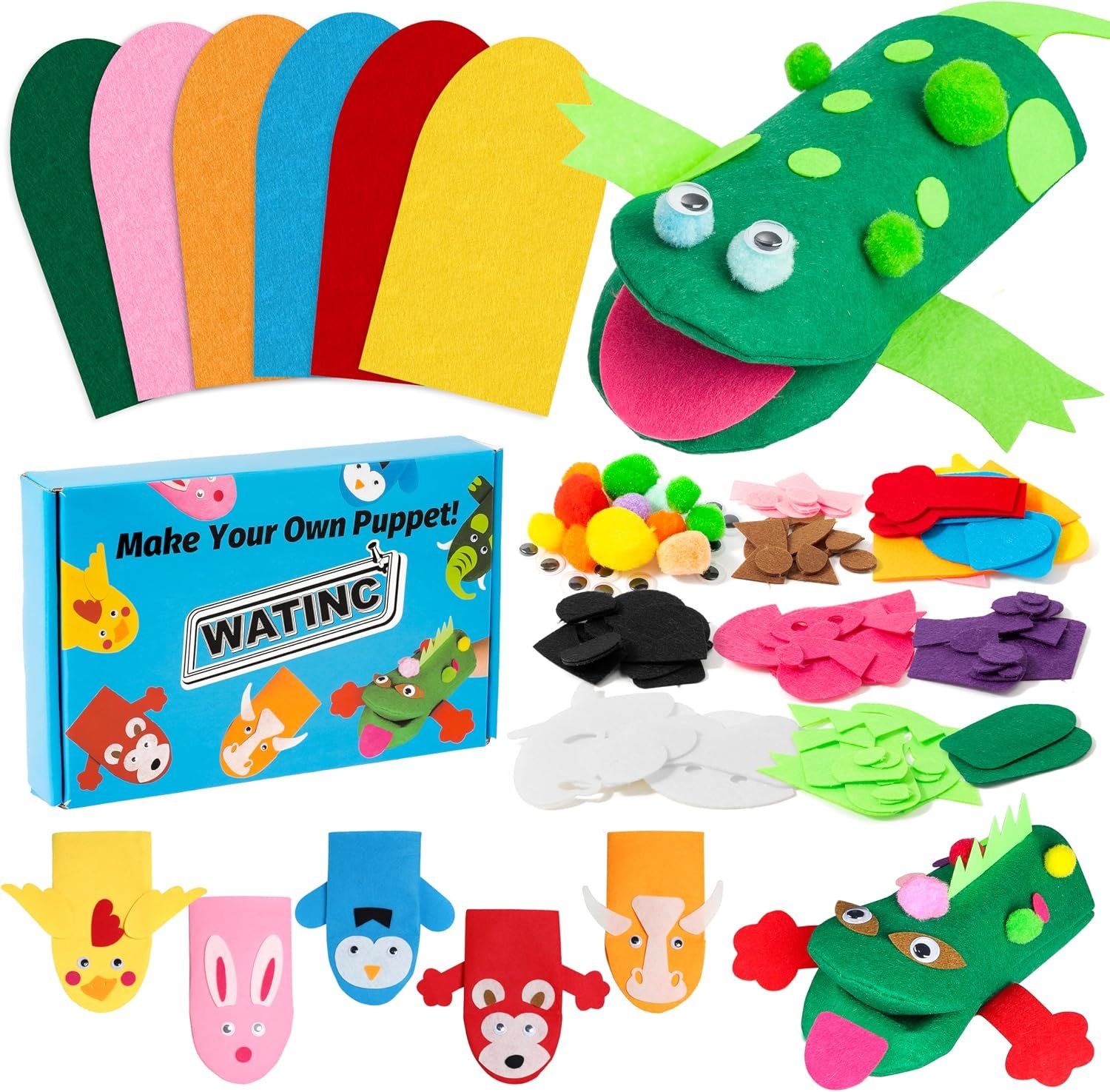 WATINC Hand Puppet Making Kit, Felt Sock Puppet Toys for Kids (Animals)