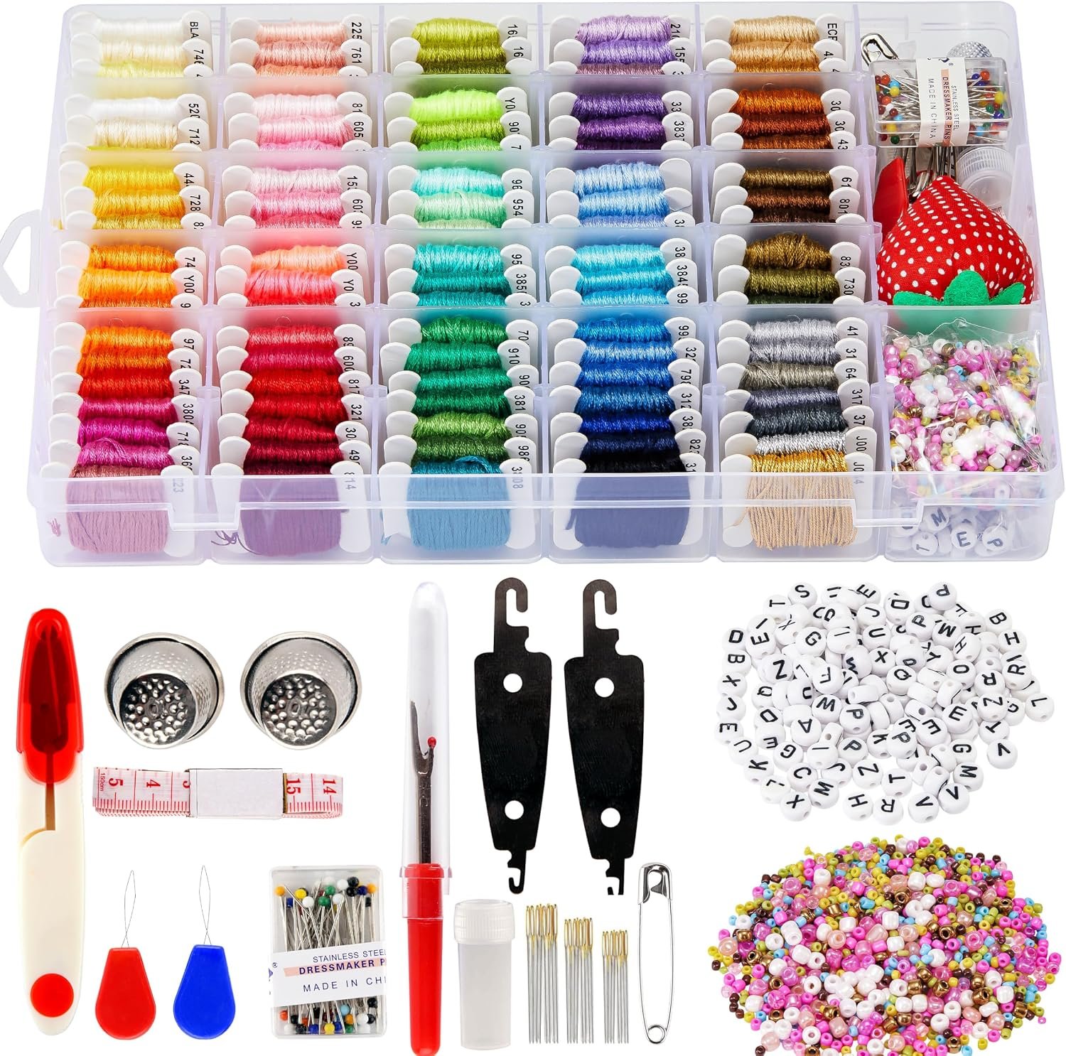 XMZCOLA Embroidery kit for Beginners Adults,1200 Pcs + Friendship Bracelet String Kits with Storage Box,95 Colors Embroidery Thread and 1000 Crafts Beads,Embroidery Floss and Accessories