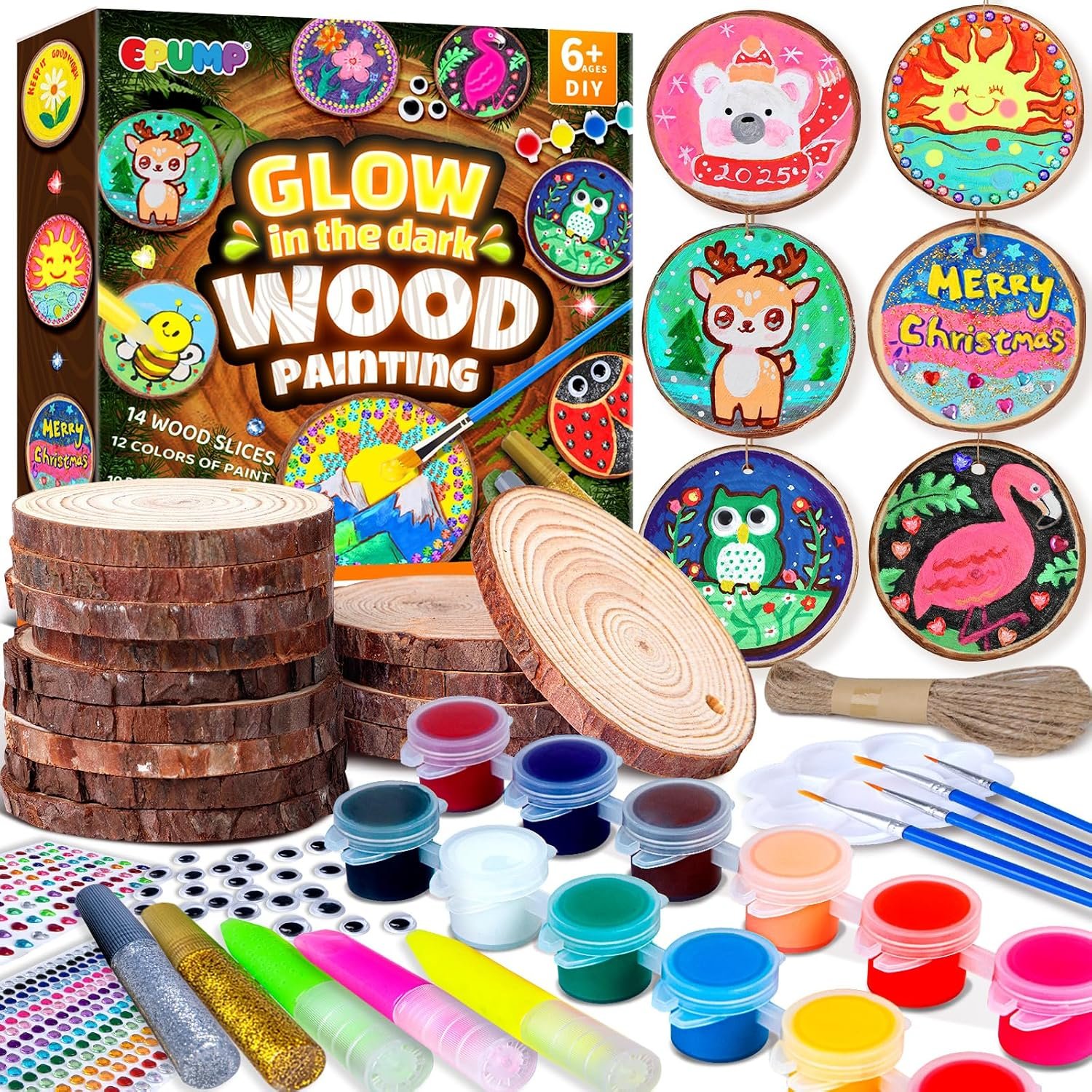 EPUMP Glow in the Dark Wooden Painting Kit for Kids – Arts and Crafts Kit Creative Activity Toy, Art Kits Birthday Gift for Boys Girls Age 6 7 8 9 10 11 12 Years Old, Fun Indoor Outdoor Activities