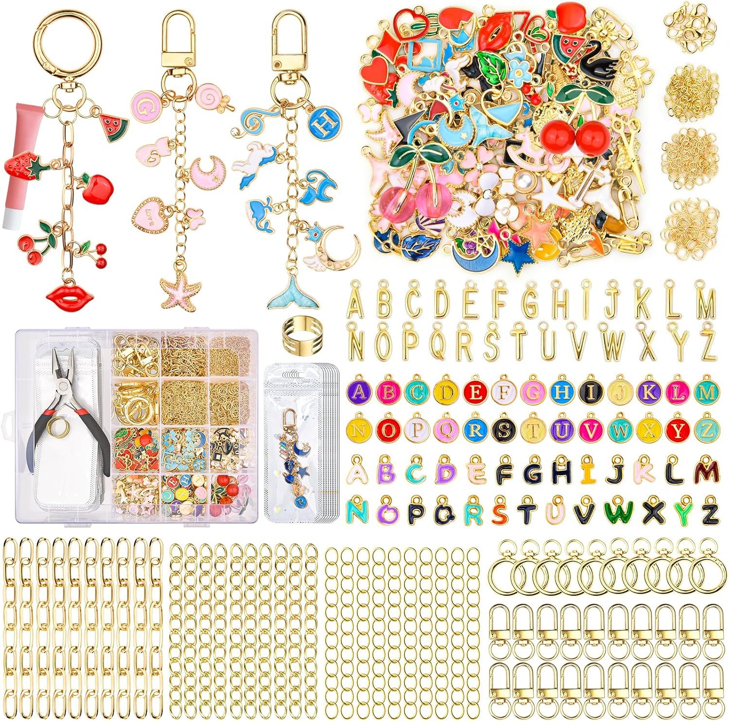 656Pcs Keychain Making Kit: Gold Jewelry Making Supplies, DIY Crafts bulk