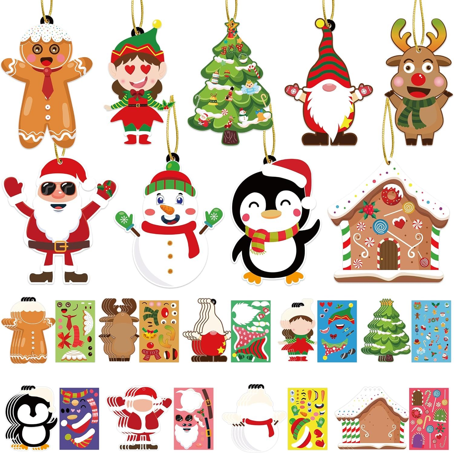 Christmas Crafts for Kids, DIY Ornament Making Kit with Stickers, 36 Pack