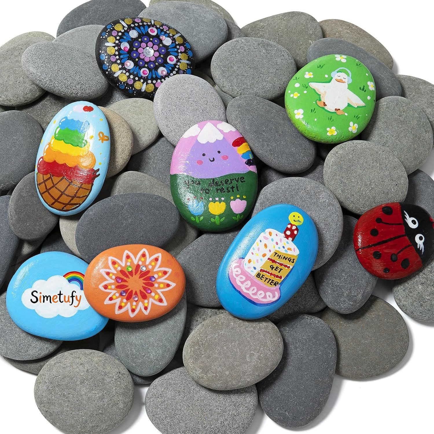 Simetufy 85 Pcs Rocks for Painting, River Rocks to Paint, 2-3″ Flat &