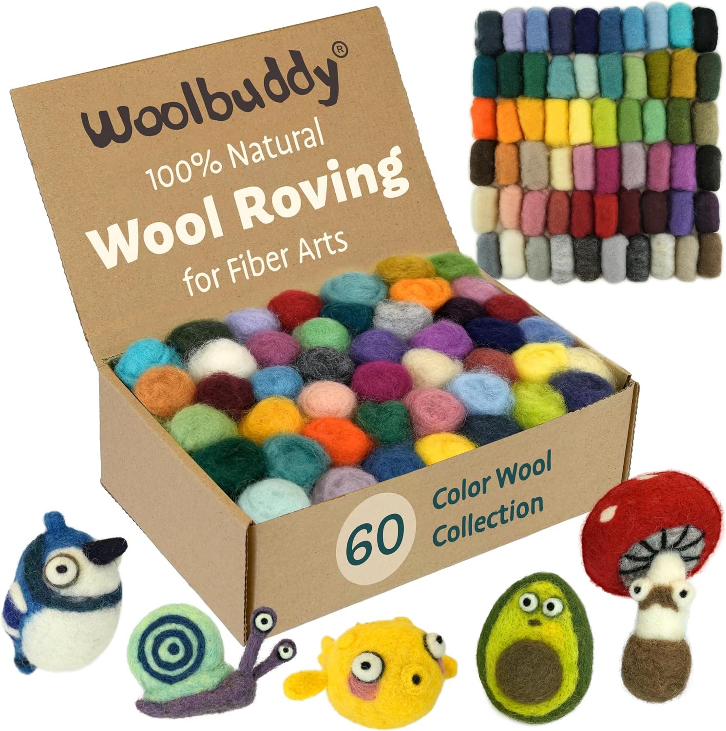 Woolbuddy Needle Felting Kit 60 Colors Wool Roving for Adults & Beginner
