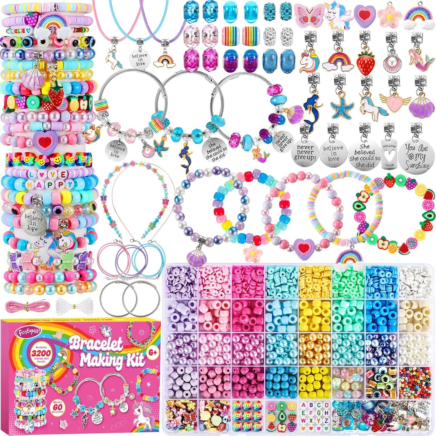 Funtopia Girls Bracelet Making Kit, 3200Pcs Charm Jewelry Making Kit