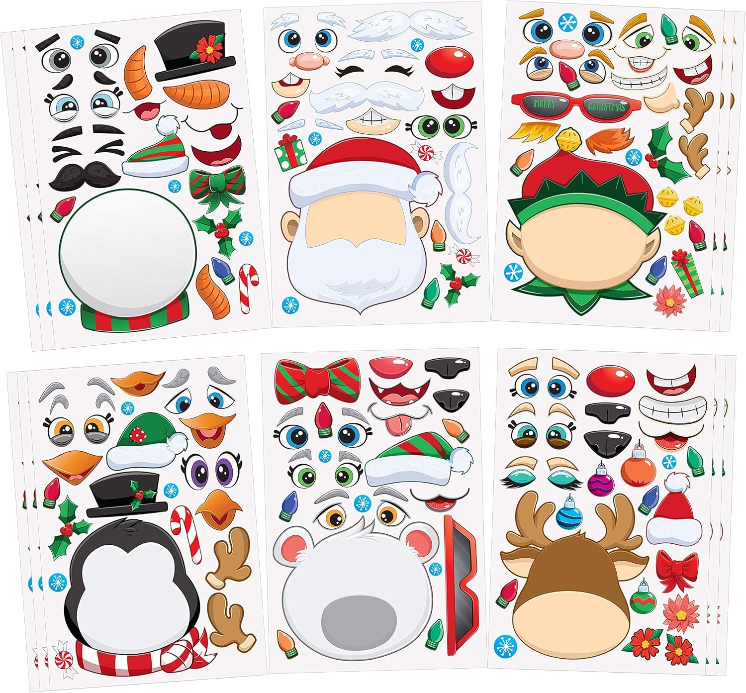 JOYIN 24 Pcs Christmas Make-a-face Stickers, Make Your Own Characters Mix and Match Sticker Sheets with Christmas Elf, Santa Santa, Snowman, Penguin, and Polar Bear Kids Party Favor Supplies Craft