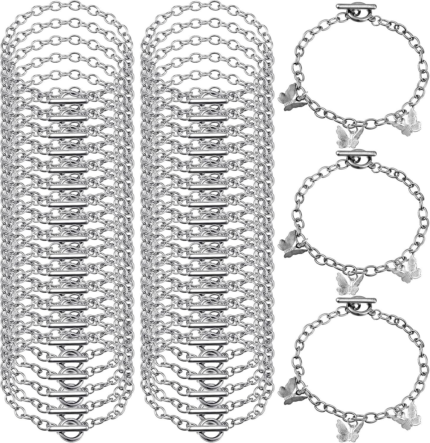Hicarer 45 Pieces Charm Bracelet Chains,Silver