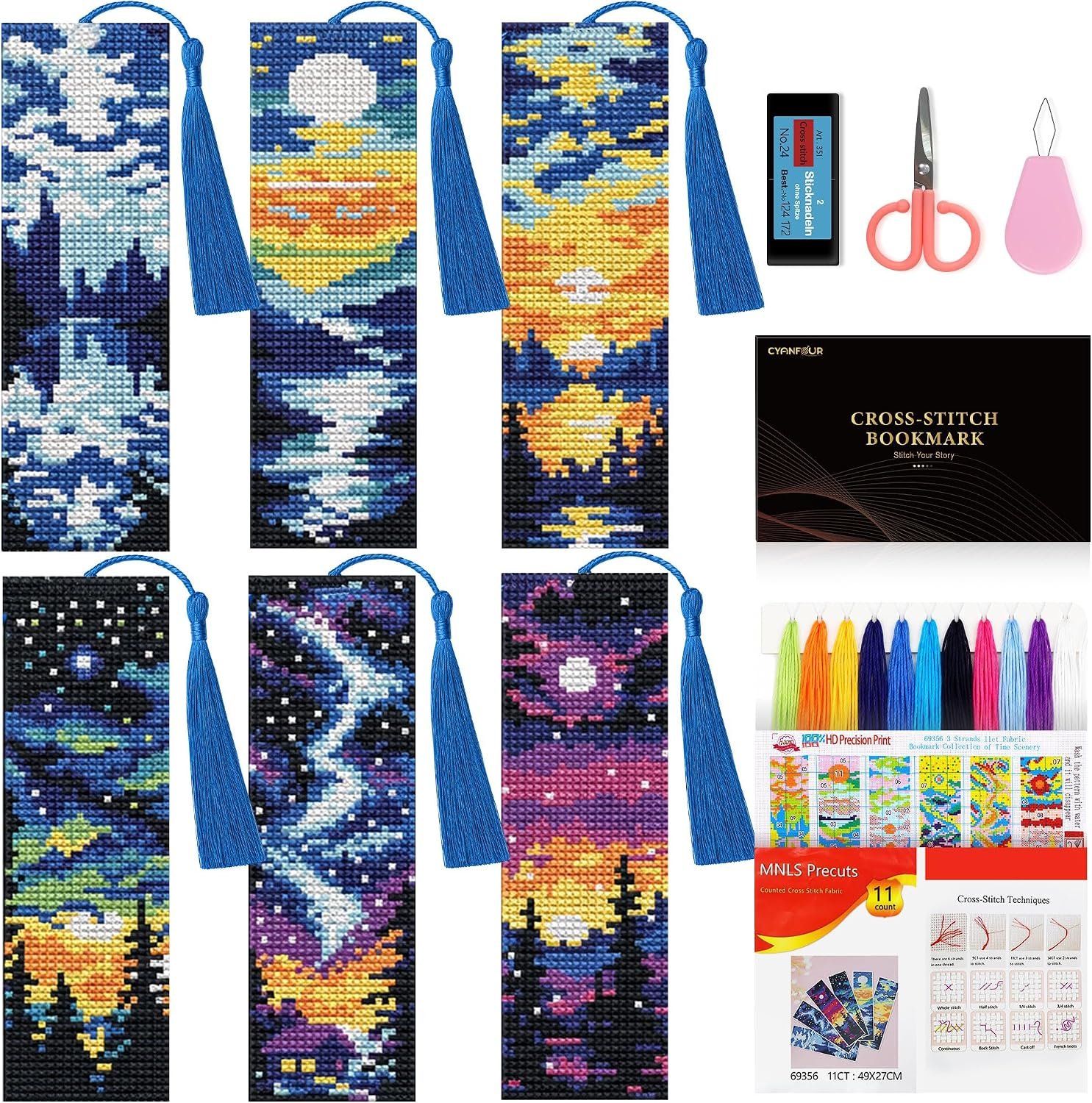 CYANFOUR 6 Pcs Cross Stitch Bookmark Kit for Beginners