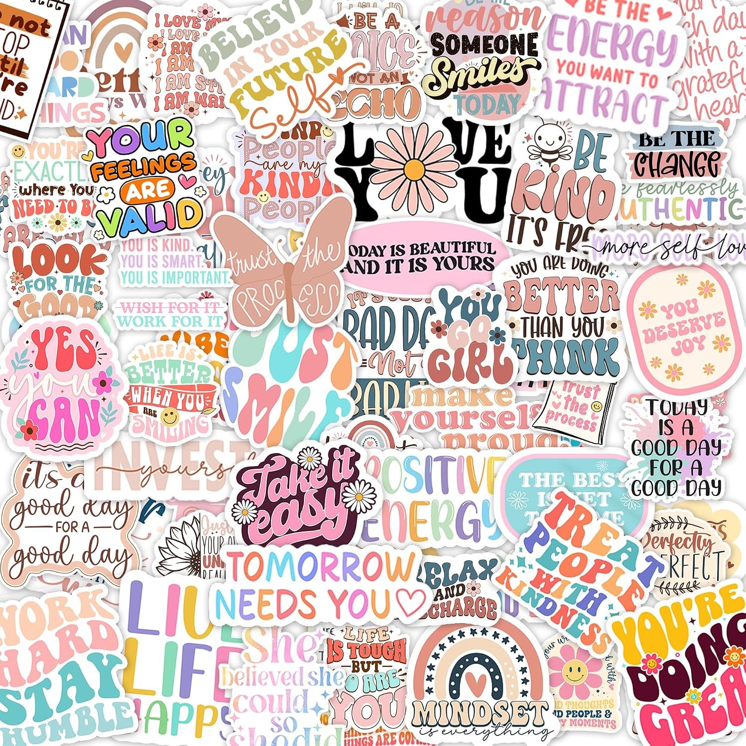 300PCS Motivational & Affirmation Stickers by Puraesla – Holographic Pack for Vision Board, Inspirational Decals for Water Bottles, Laptops, Planners, Journals, Scrapbooks & Teachers