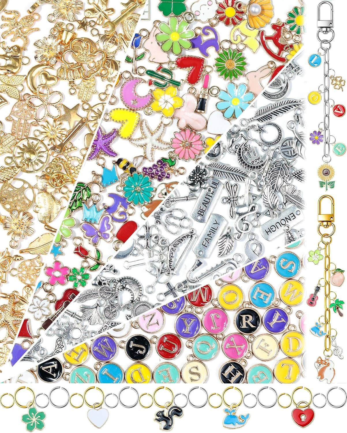 FIVEIZERO 216PCS Bracelet Charms for Jewelry Making – Assorted Gold & Silver Metal Enamel Pendants with Jump Rings for Necklaces, Earrings & DIY Jewelry Crafts(Mixed Color)