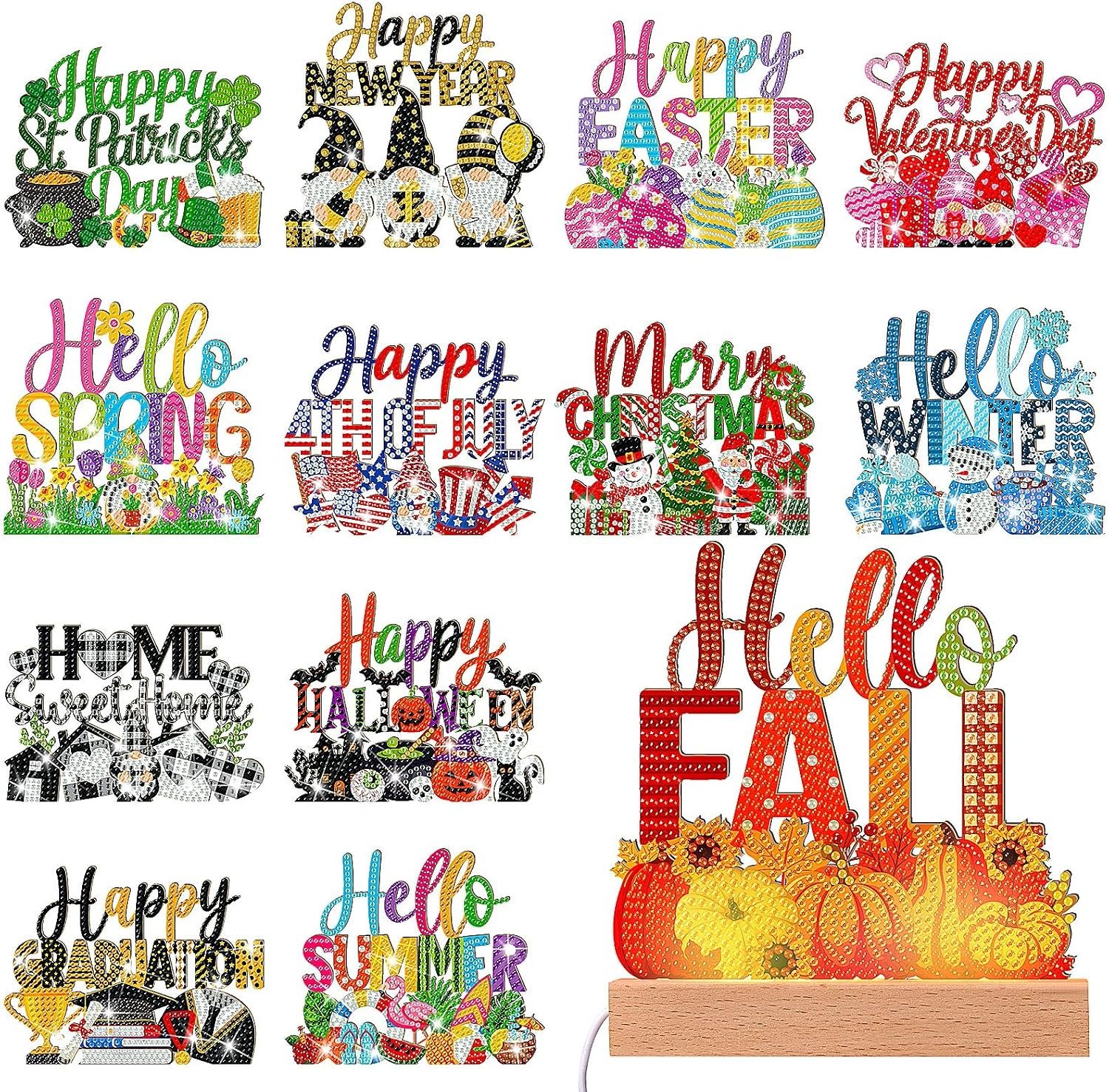 Chunful 13 Pcs Seasonal Interchangeable Diamond Art Kits for Adult, Glowing