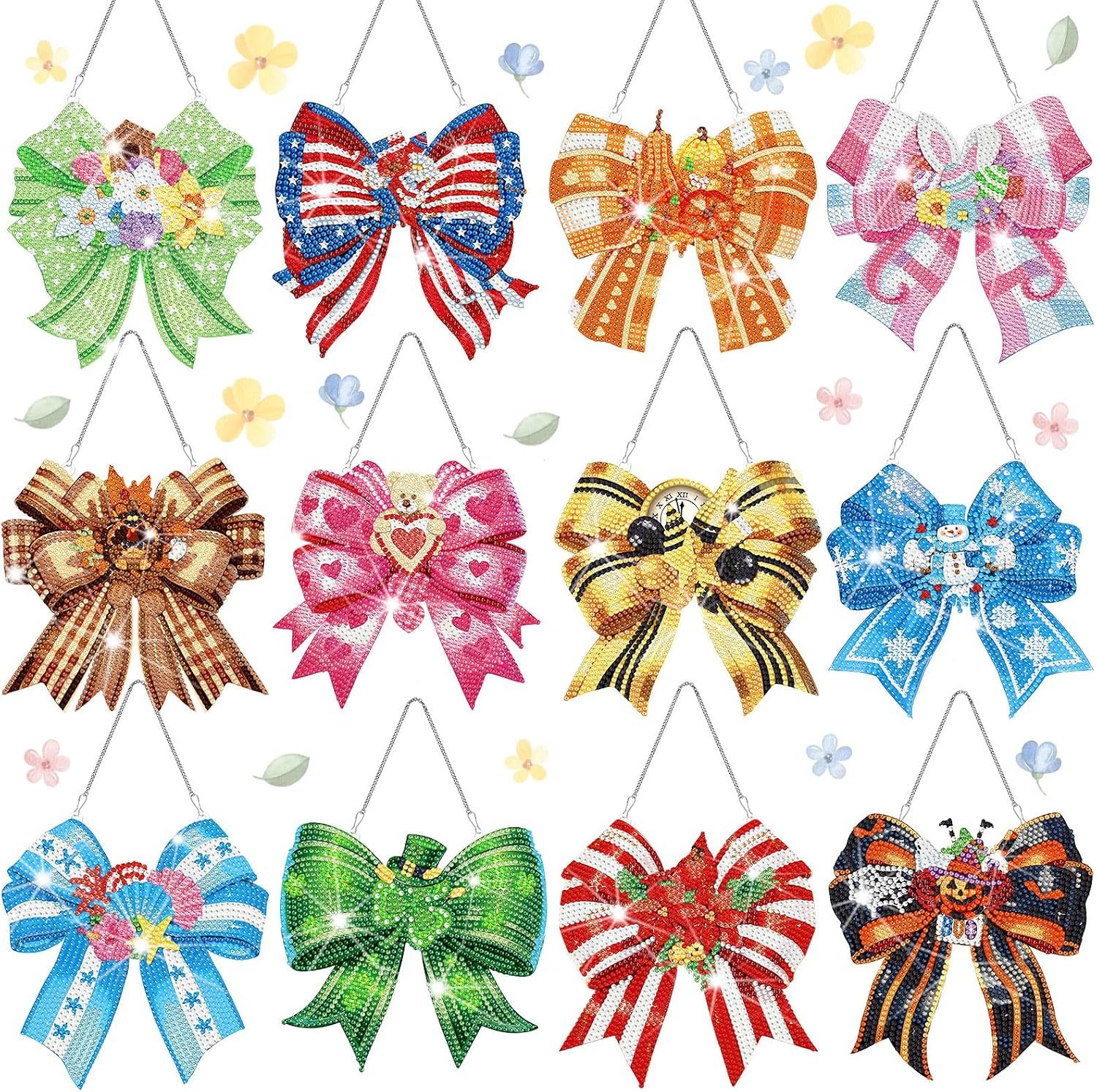 Cinnvoice Seasonal Diamond Art Hanging Kit,12 Pcs,Bow