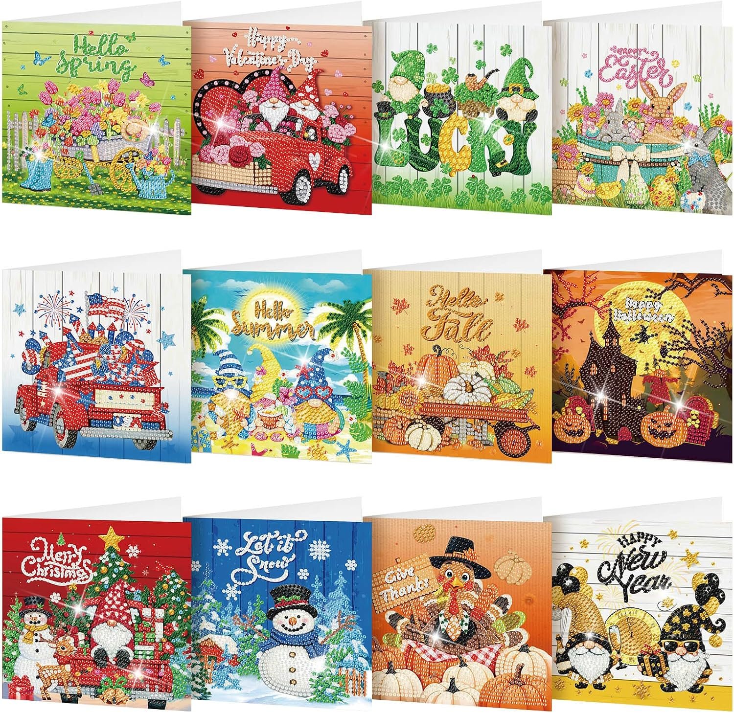 Saillong 12 Pack Holiday Diamond Painting Greeting Cards with Envelopes