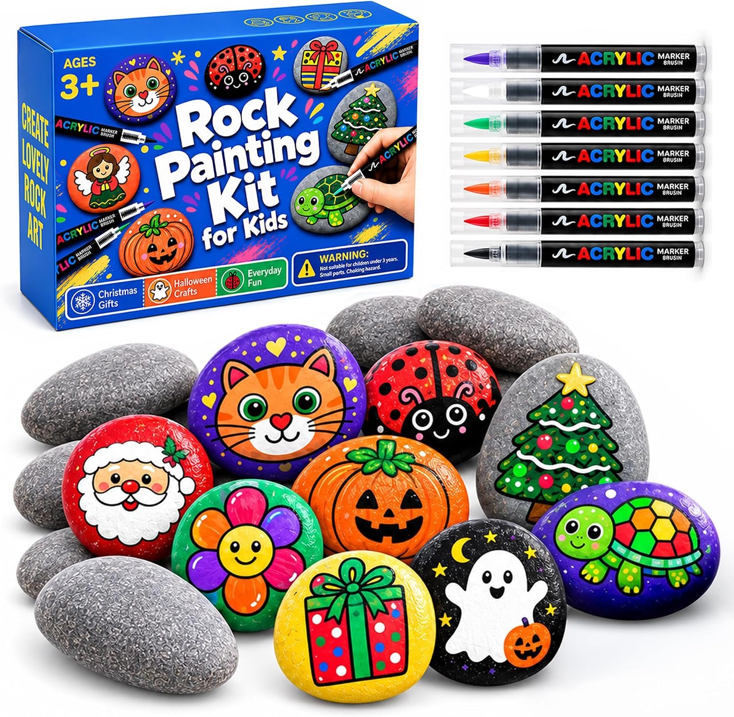 Rock Painting Kit for Kids, Arts & Crafts Gift, Art Supplies Ages 3-12