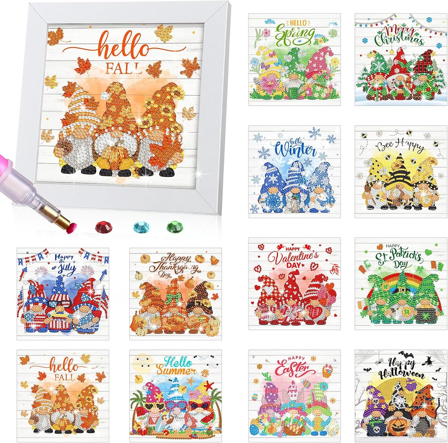 Trandraft 13 Pcs Gnomes Holiday Small Diamond Art Kits for Adults Craft