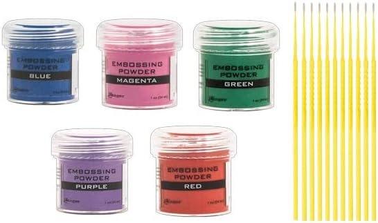 Ranger Embossing Powder Bundle – Blue, Magenta, Green, Purple and Red – 1 oz Jars – Use with Ranger Embossing Inks and Accessories – with Trebbies Detail Sticks
